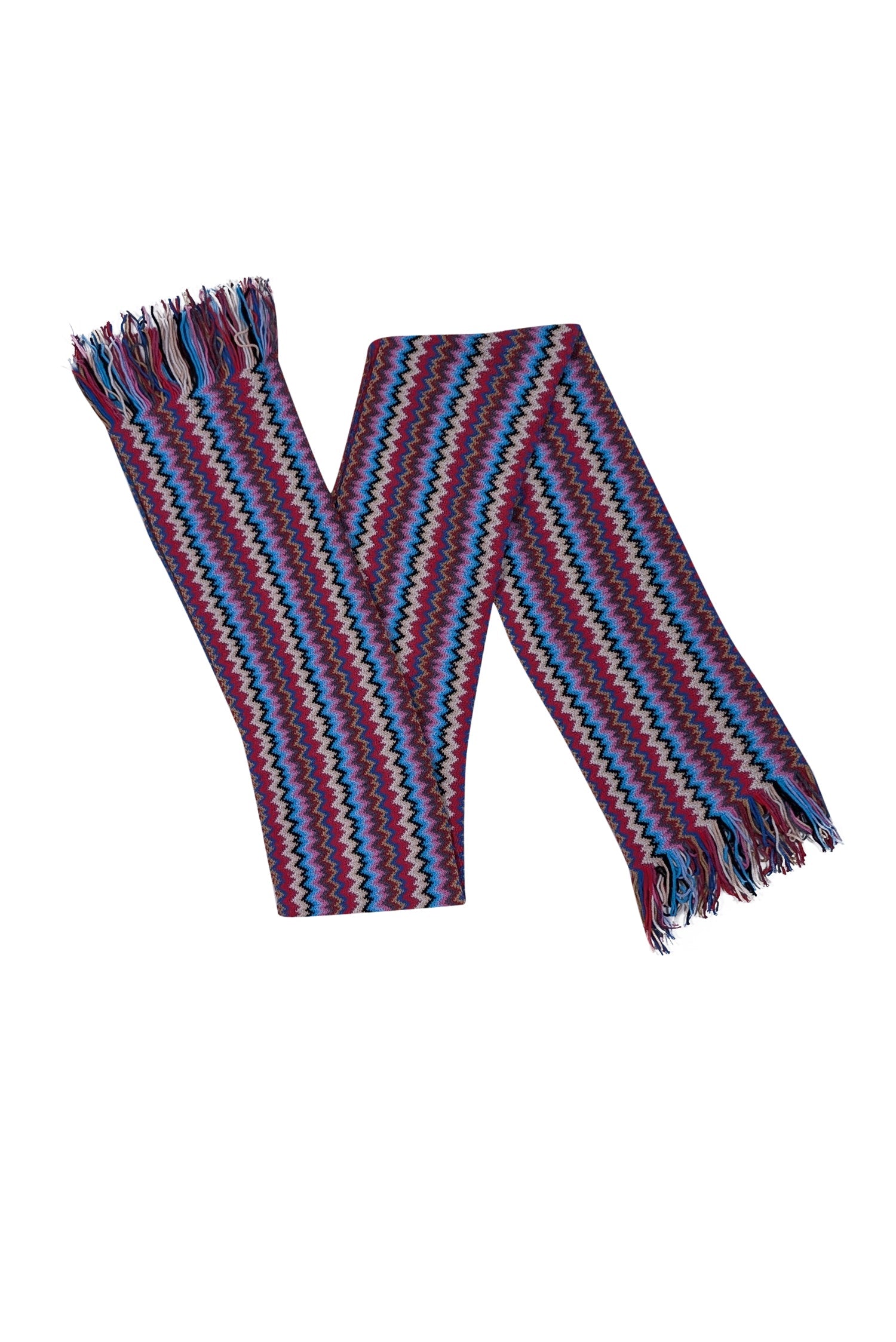 Missoni's Irresistible Pink & Multicolor Chevron Wool Blend Scarf with Fringe Trim