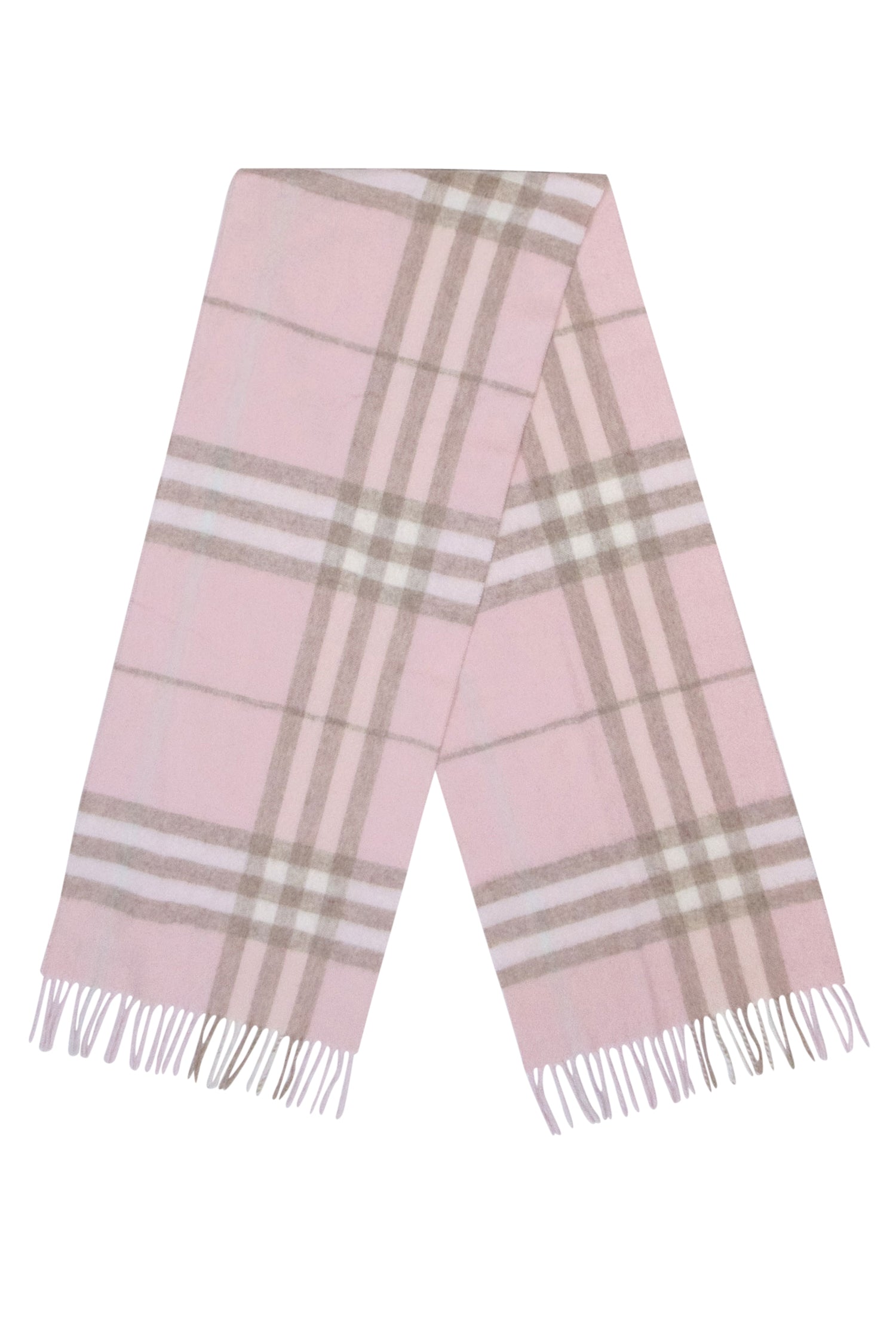 Burberry - Exquisite Blush, Beige & Cream Plaid Fringe Hem Cashmere Scarf