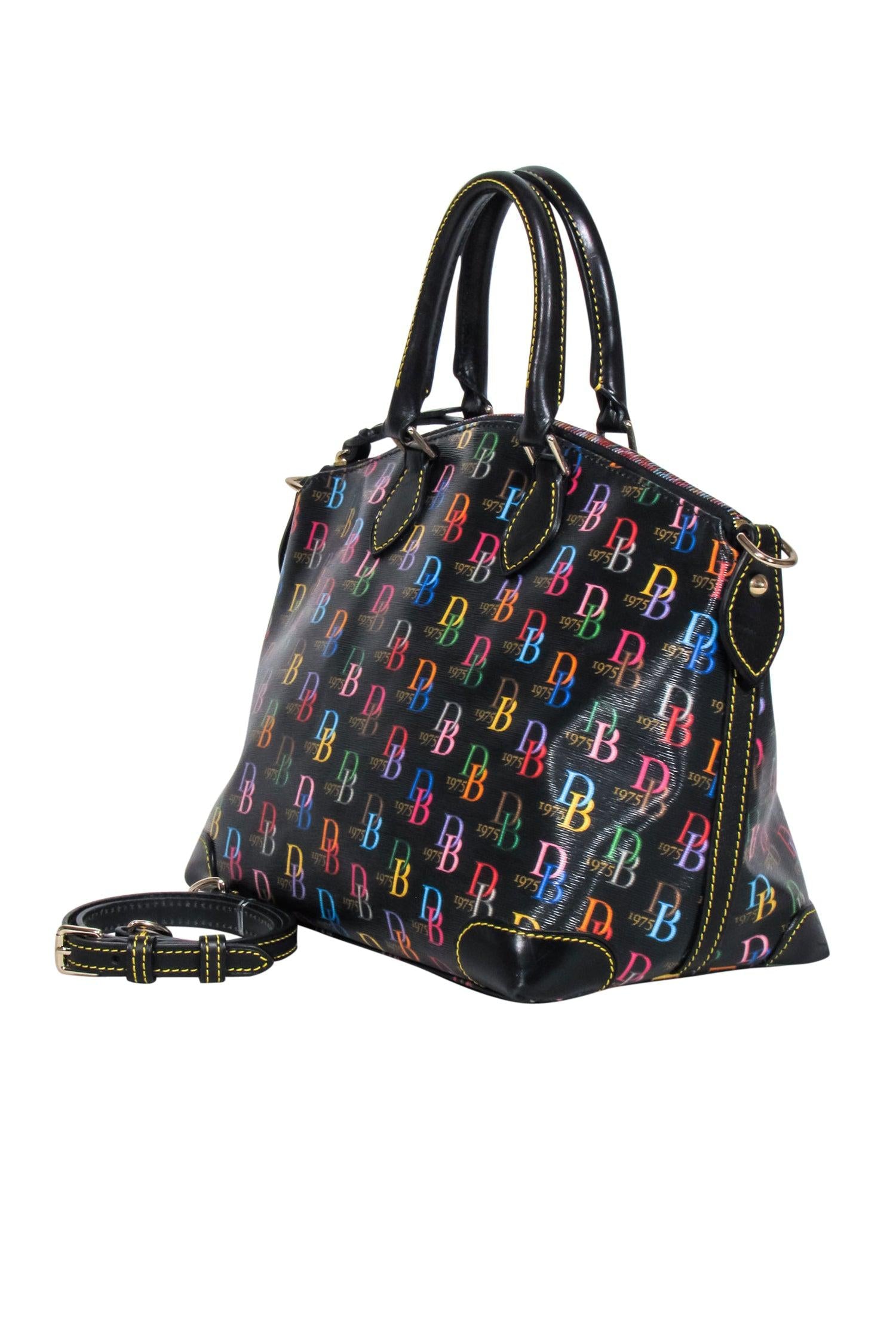 Dooney & Bourke - Stunning Black with Rainbow Monogram Print Satchel