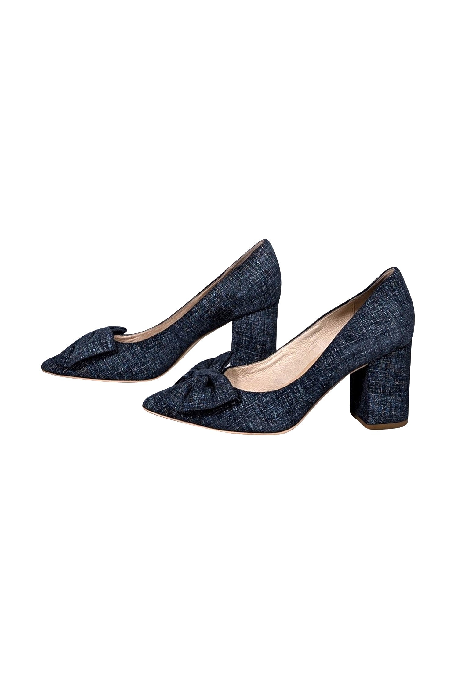 Kate Spade Blue Chambray Bow-Embellished Pointed-Toe Pumps - Size 8.5
