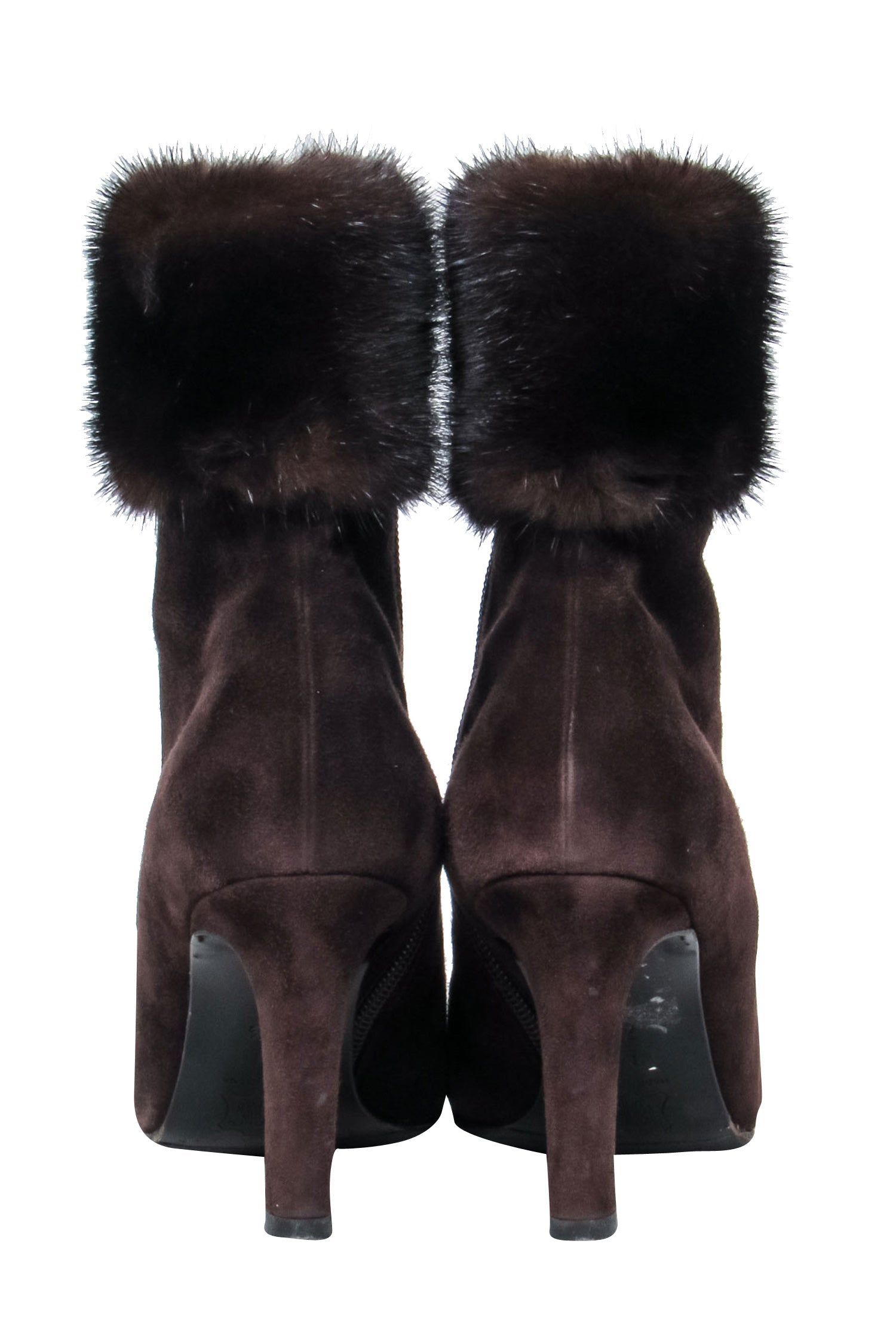 Yves Saint Laurent's Stunning Brown Suede Booties with Fur Ankle Trim - Size 7.5