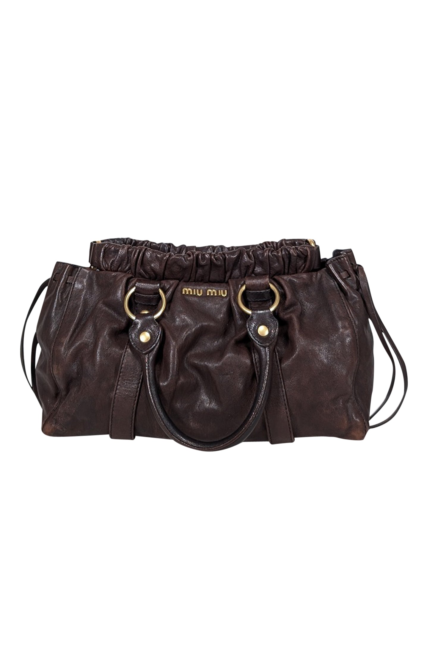 Miu Miu - Exquisite Brown Leather Gathered Handbag
