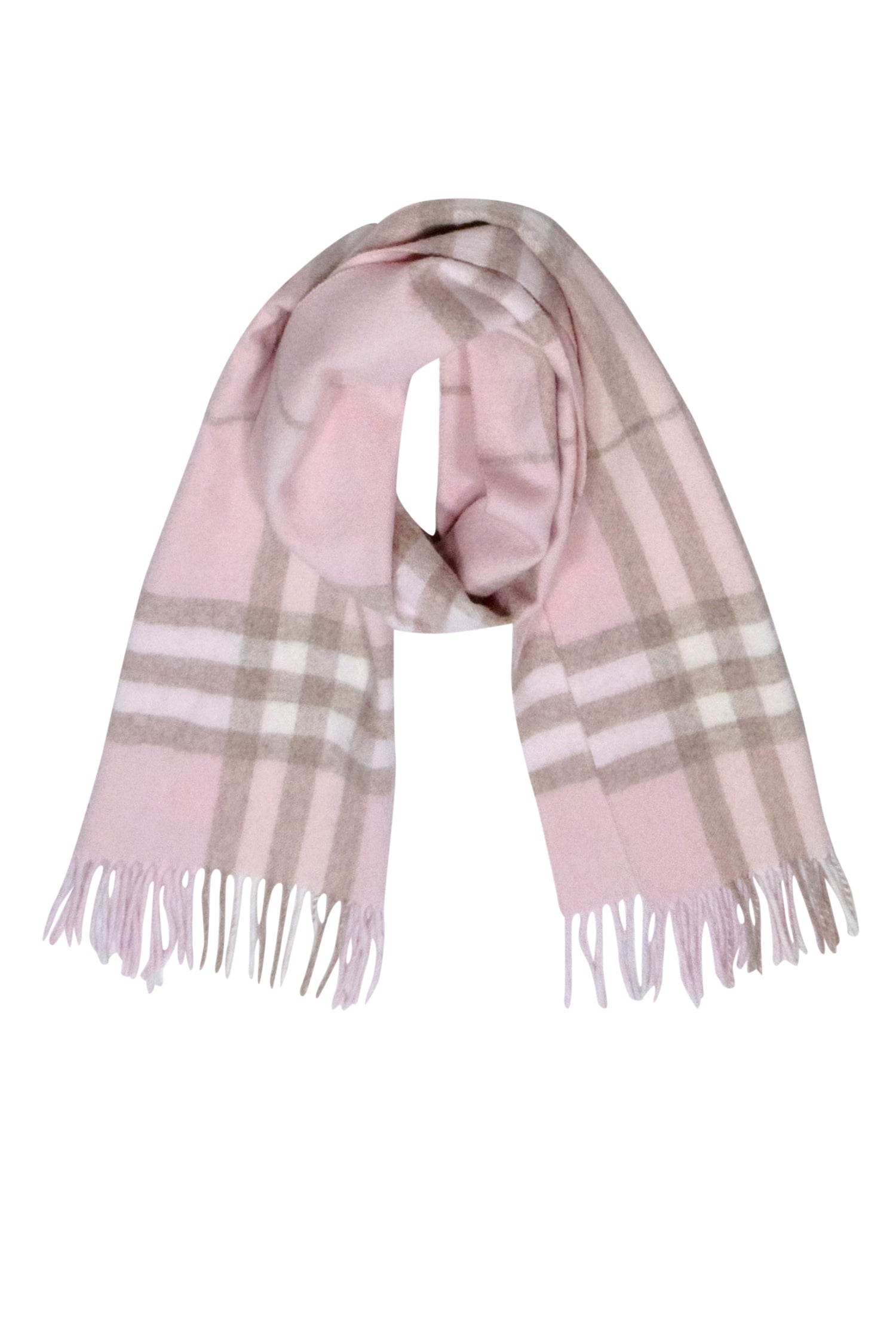 Burberry - Exquisite Blush, Beige & Cream Plaid Fringe Hem Cashmere Scarf