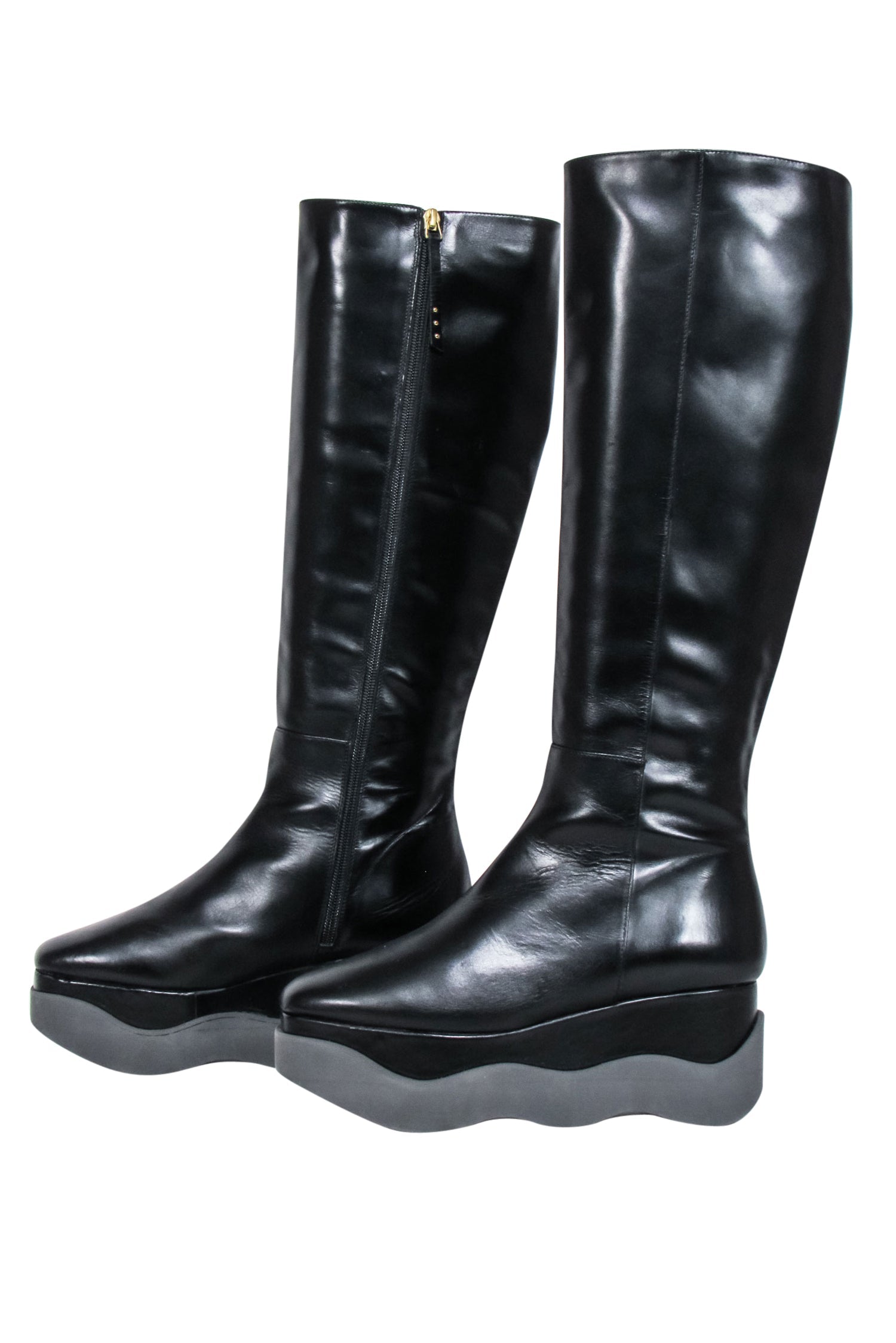 Paloma Barcelo Black Leather Tall Platform Boots - Size 8.5
