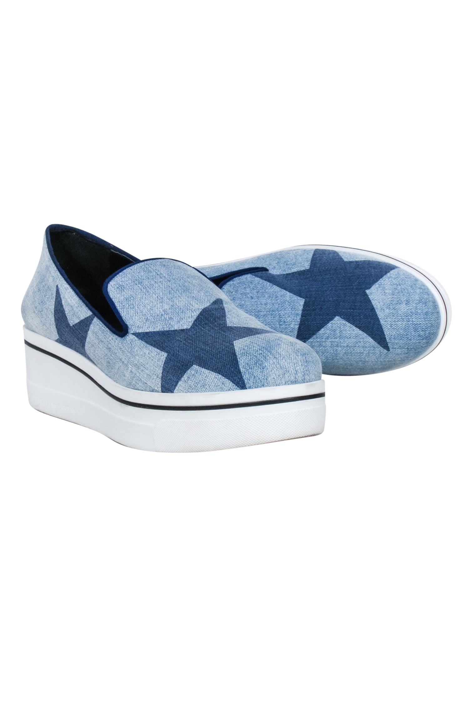Stella McCartney Blue Denim Chambray Star Print Platform Loafers - Size 11: A Summer Fashion Must-Have