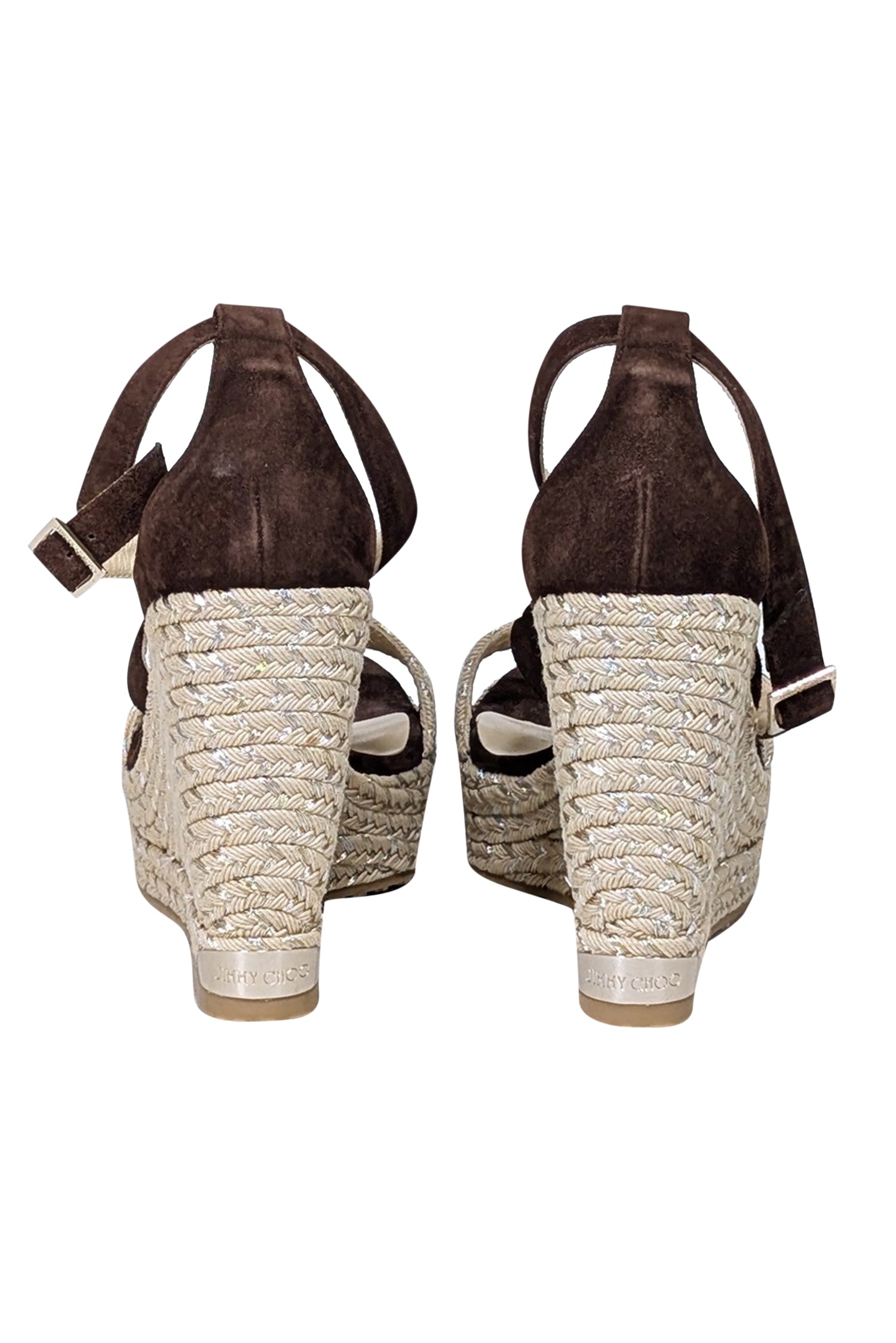 Jimmy Choo Beige & Brown Suede Espadrille Wedges - Size 10, Irresistible Vacation Footwear