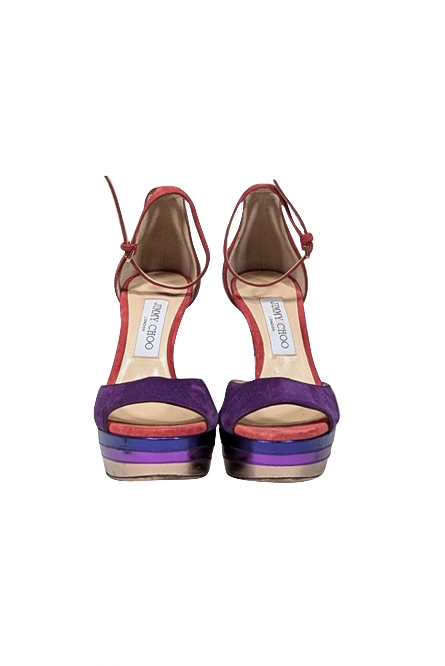 Jimmy Choo Multi - Color Open Toe Pumps in Coral Pink, Purple & Metallic - Size 7