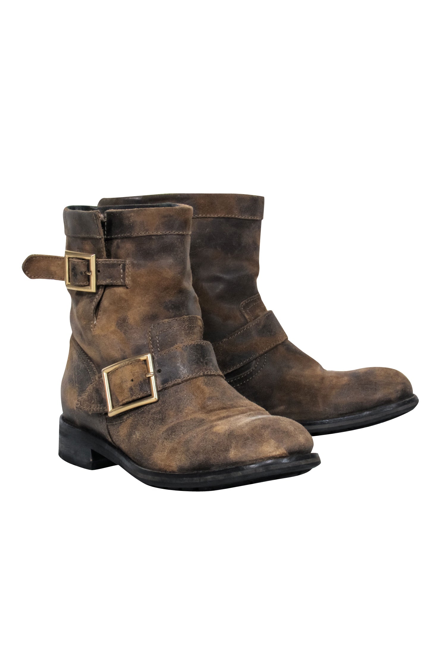 Jimmy Choo Tan Distressed Suede Moto Boots - Size 7.5: Elevate Your Style!