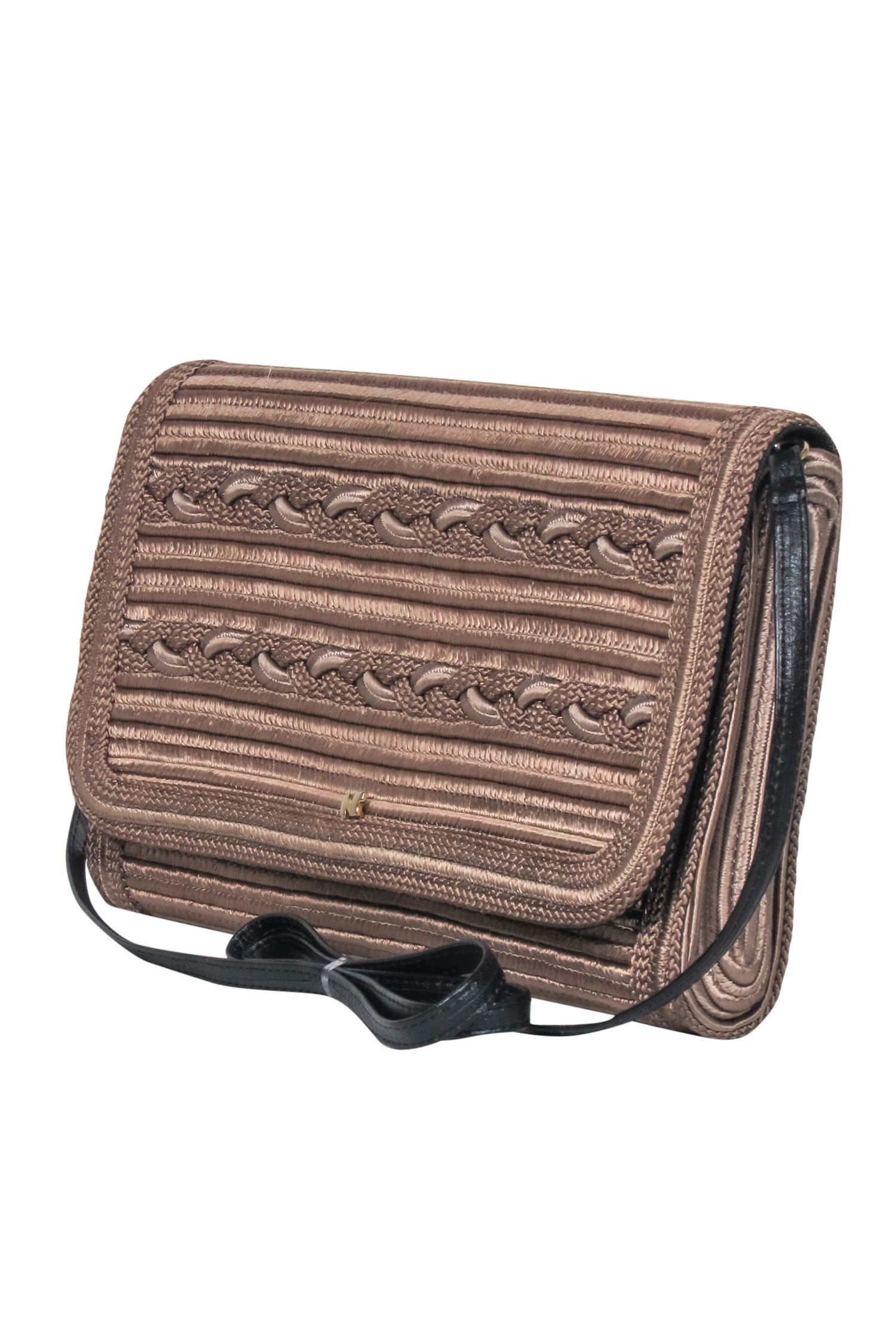 Nina Ricci's Glamorous Bronze Braided Fold-Over Crossbody Bag with Leather Strap