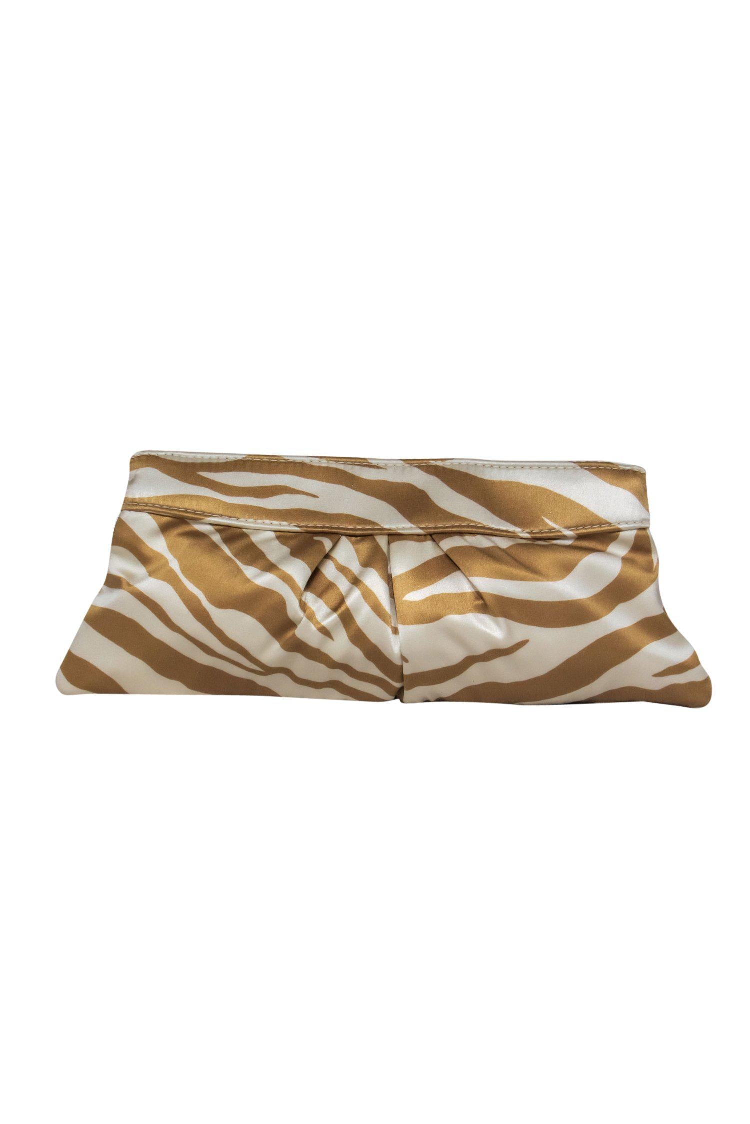 Lauren Merkin - Stunning Tan & Cream Satin Zebra Print Clutch