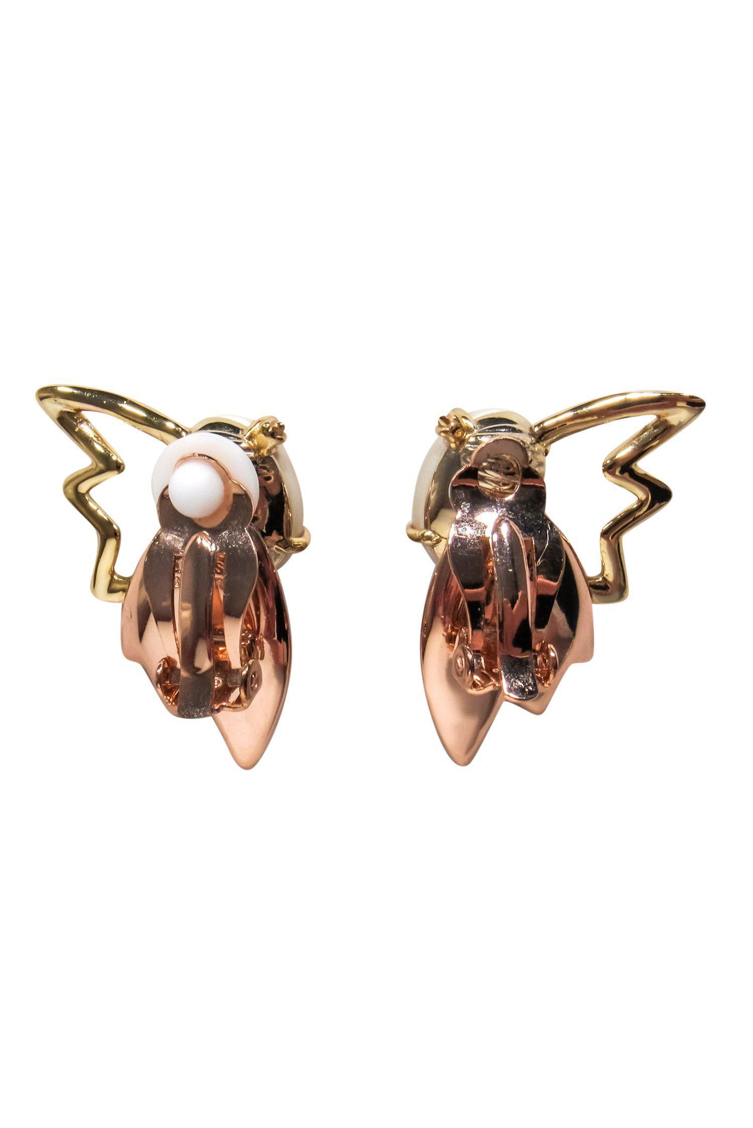 Alexis Bittar's Glamorous Gold & Ivory Wing Stud Earrings with Rhinestones