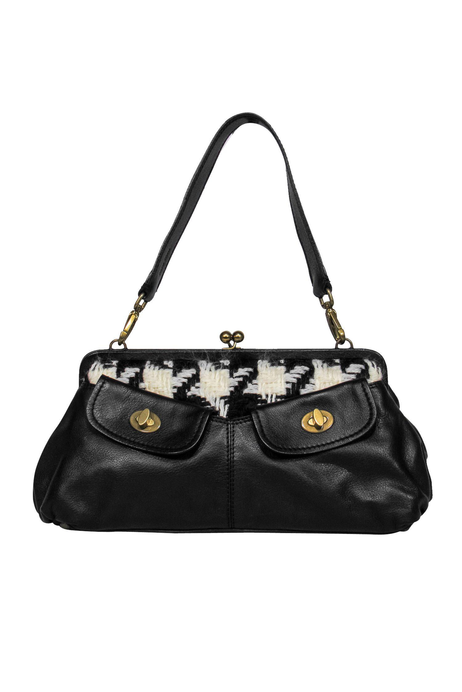 Miu Miu - Stunning Black Leather Handbag with Elegant Tweed Trim