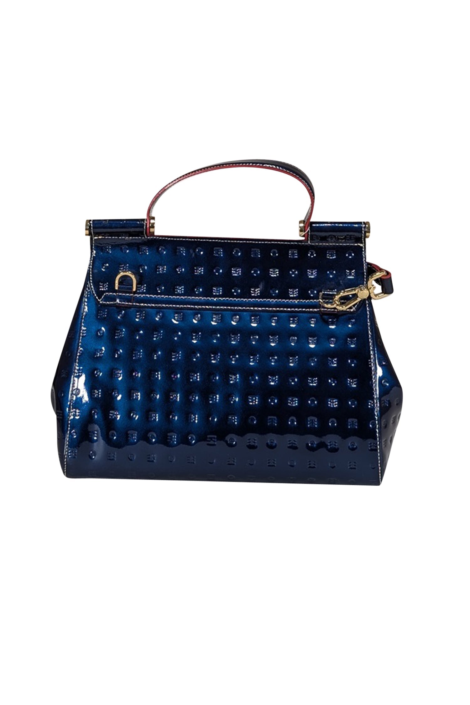 Arcadia Navy Patent Leather Embossed Fashion Satchel Bag