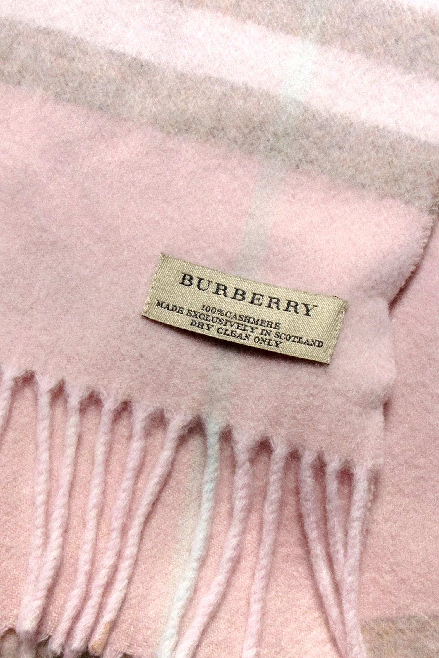 Burberry - Exquisite Blush, Beige & Cream Plaid Fringe Hem Cashmere Scarf