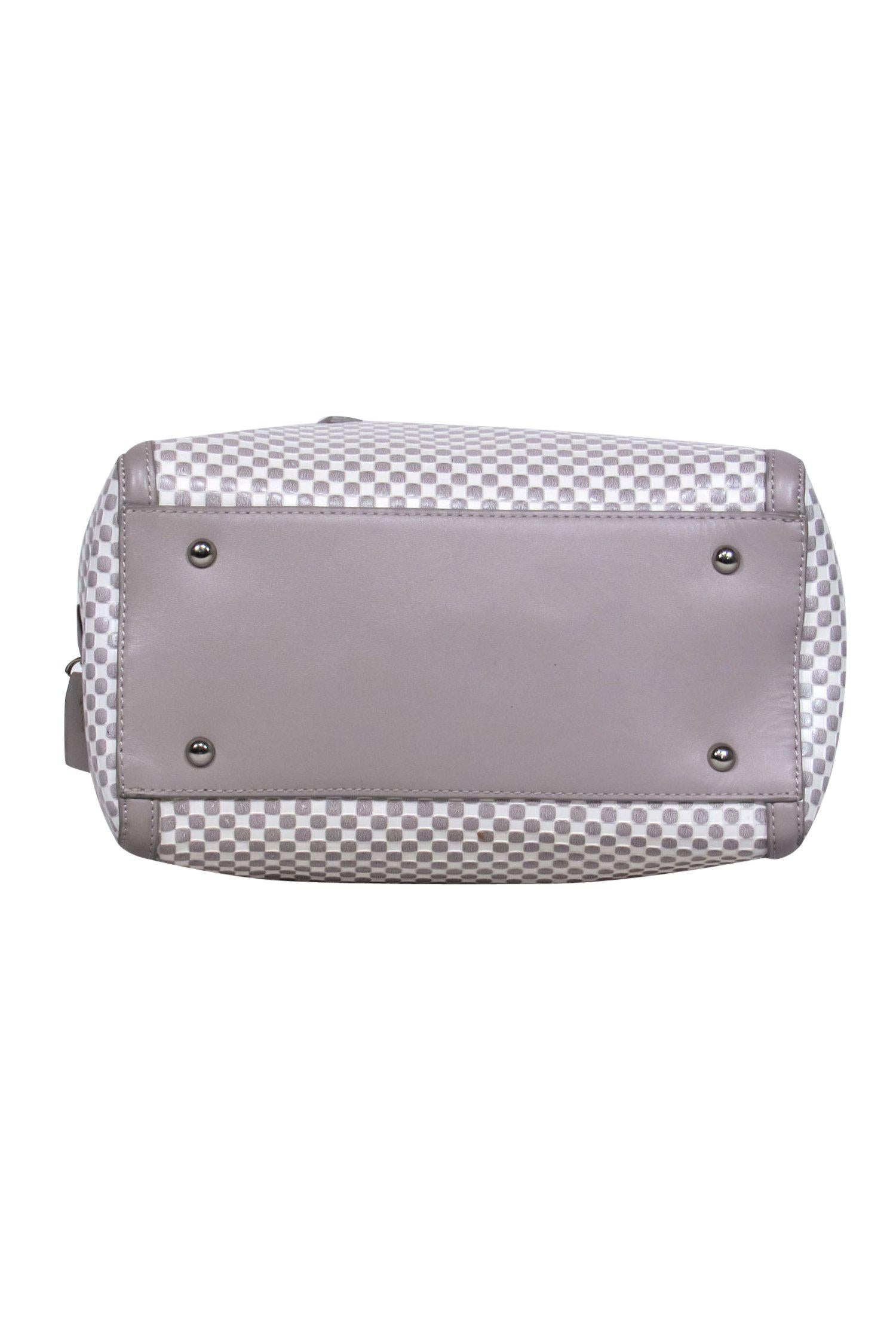 Charles Jourdan - Chic White & Gray Checkered Leather Mini Convertible Carryall