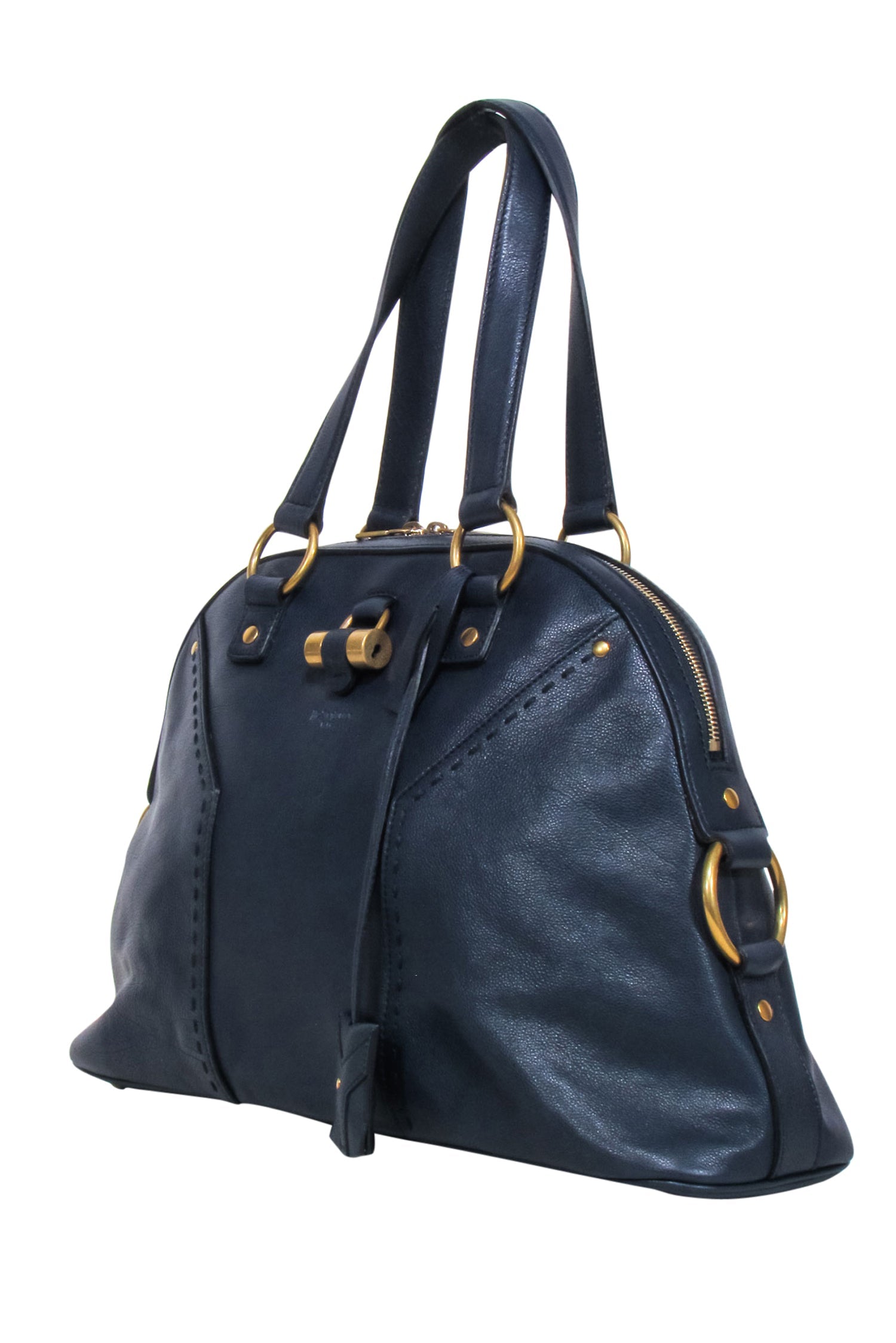 Yves Saint Laurent Navy Leather Barrel Handbag - A Fashion Icon