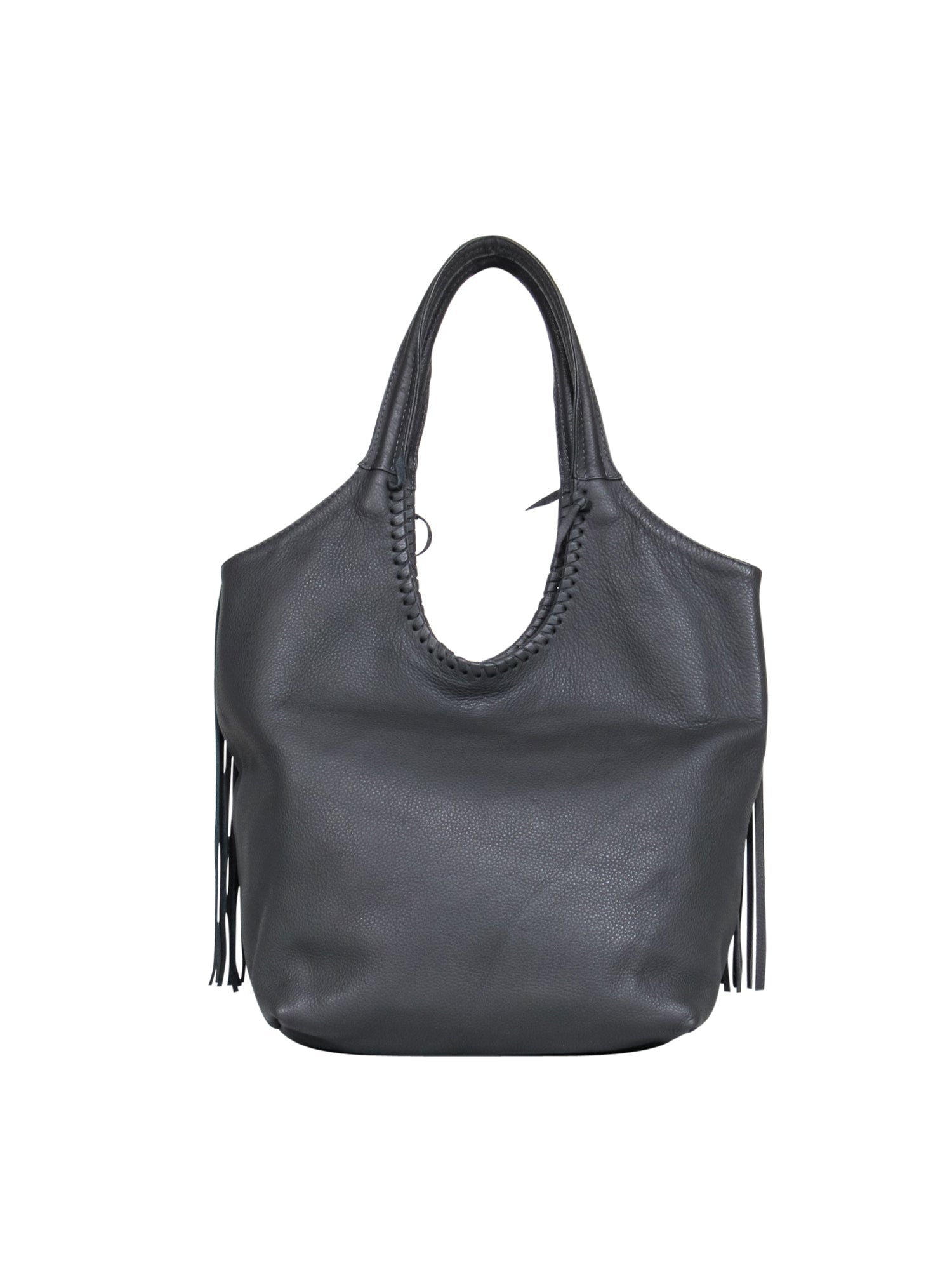 Jennifer Haley Dark Grey Fringe Leather Shoulder Bag - Add Bohemian Style
