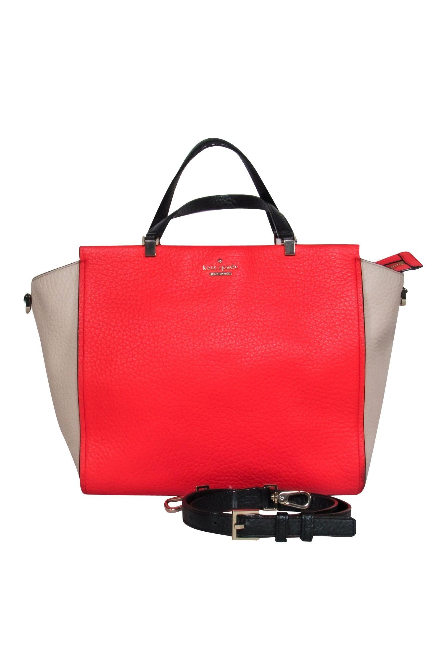 Kate Spade Neon Coral, Beige & Black Colorblock Handbag - A Splash of Fun!