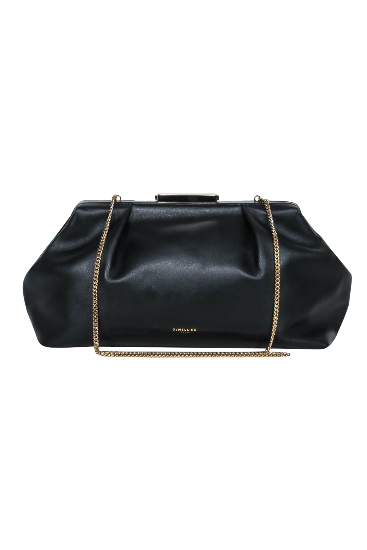 DeMellier Black Smooth Leather Pouch Bag with Chain Strap - Party Essential