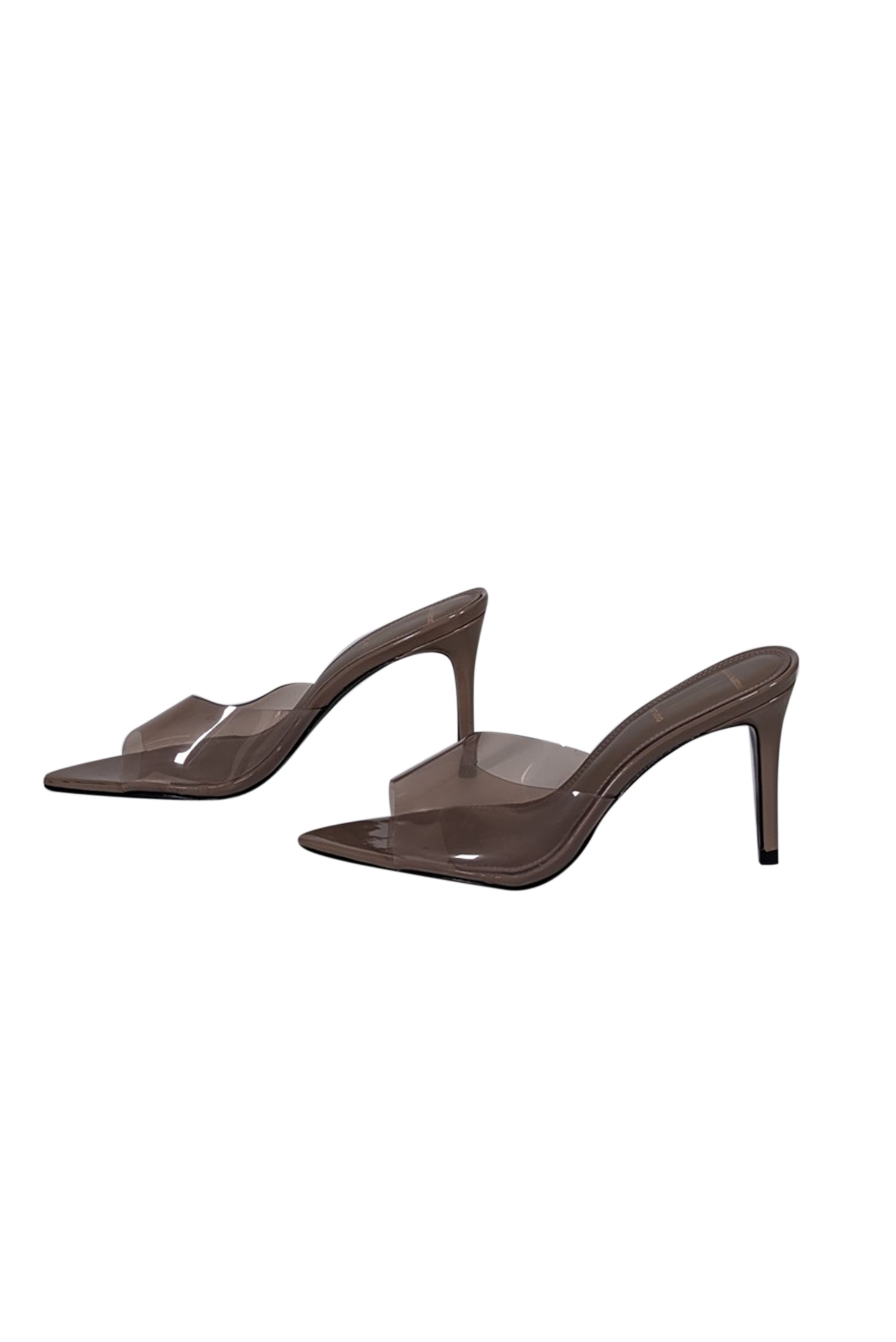 Black Suede Studio's Dark Beige & Transparent Bella Mule Heels - Size 10 - A Classy Must-Have!