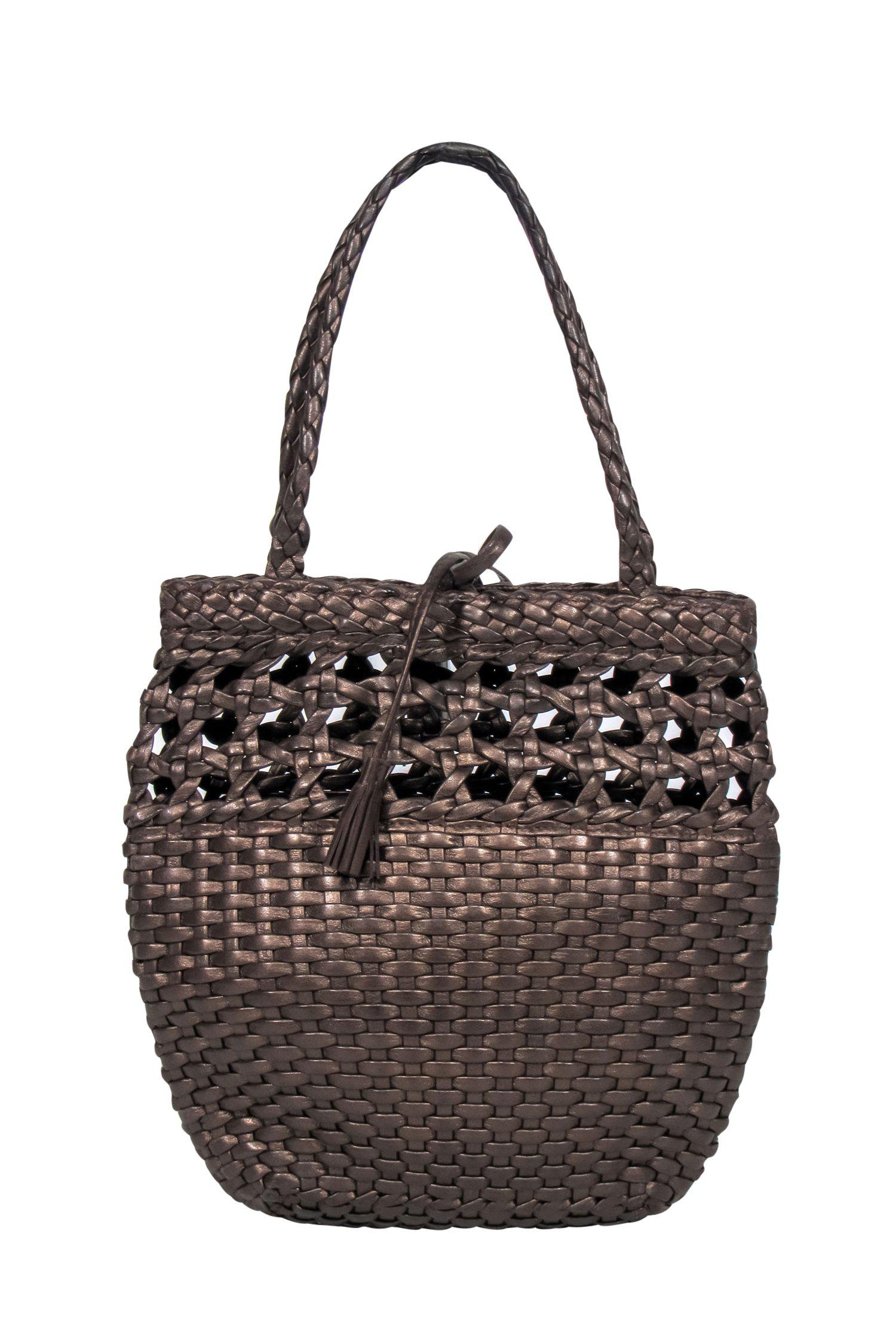 Ferragamo Brown Shiny Mini Basket Weave Handbag - Your Tropical Dream Accessory