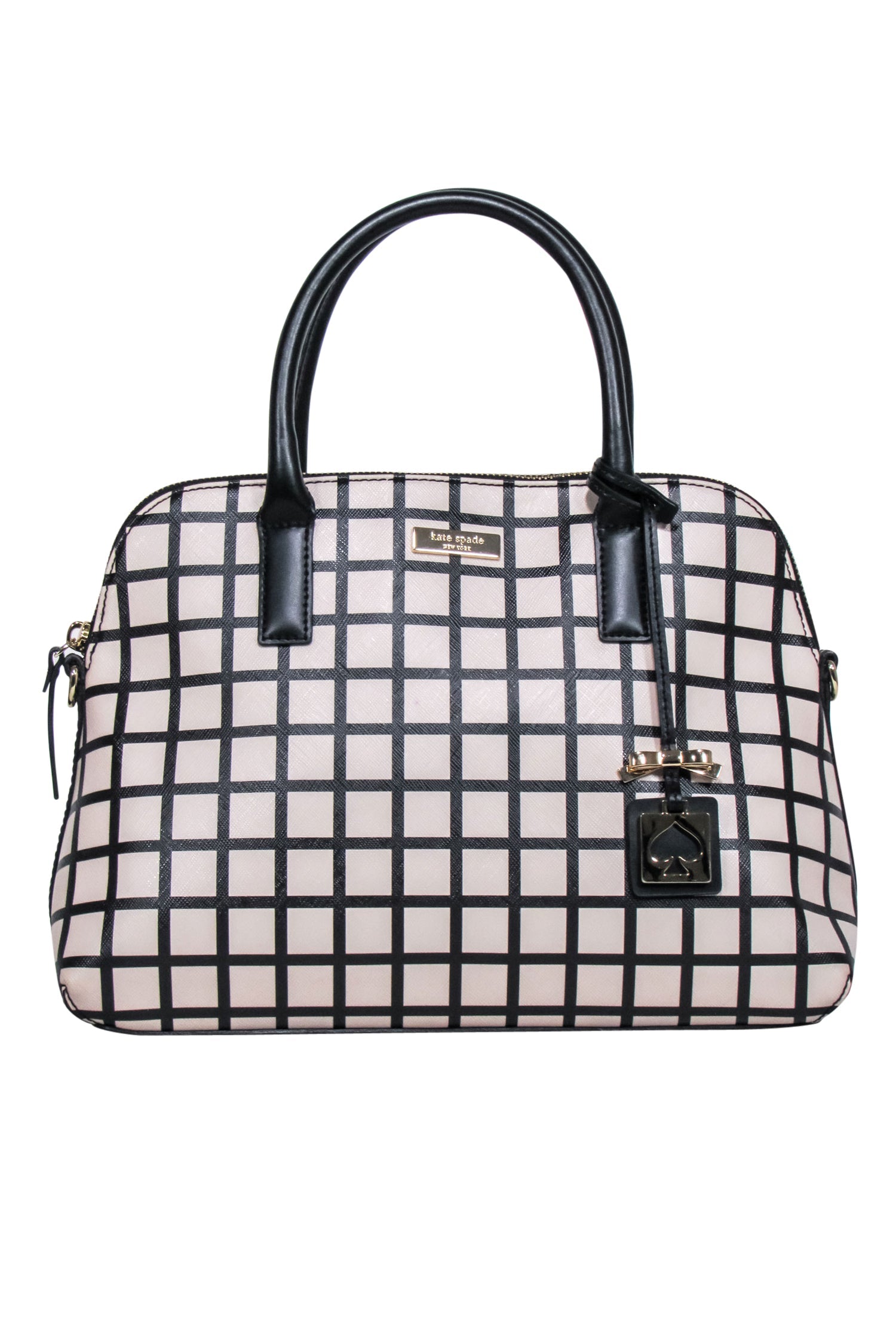 Kate Spade's Charming Beige & Black Checkered Saffiano Leather Handbag