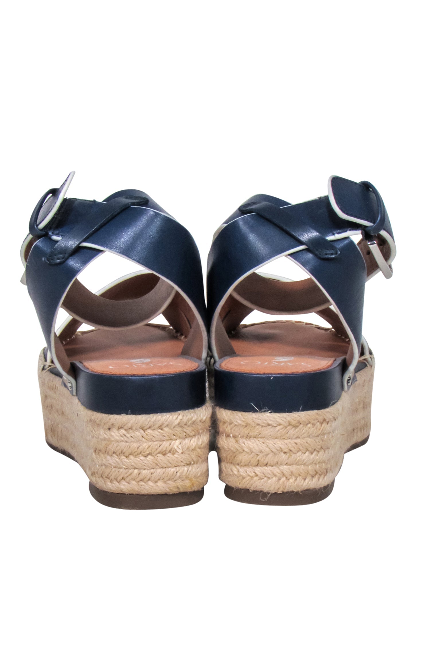 Franco Sarto Navy Leather Espadrille Platform Sandals - Size 8