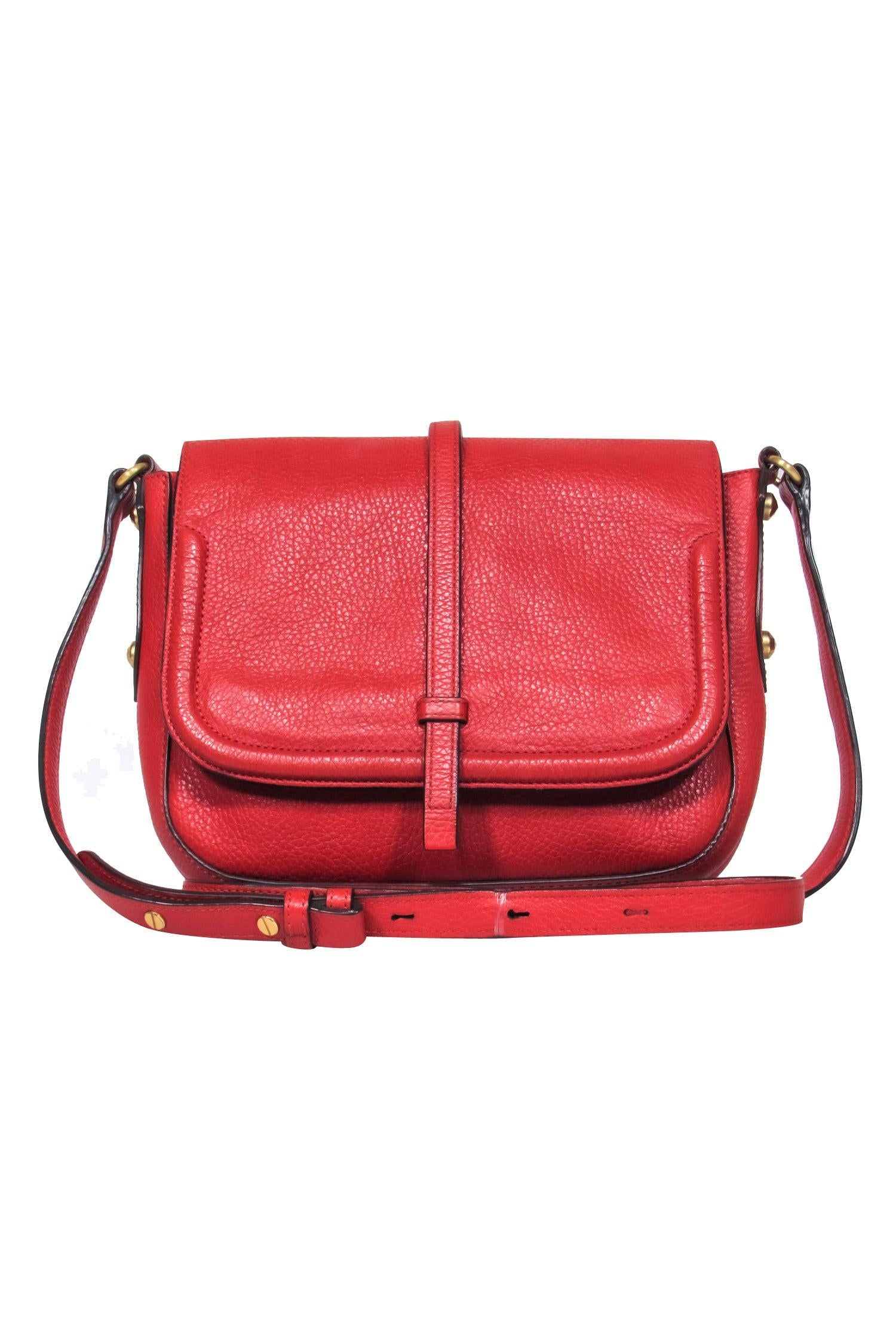 Annabel Ingall's Stunning Red Textured Leather Crossbody Bag with Top Flap