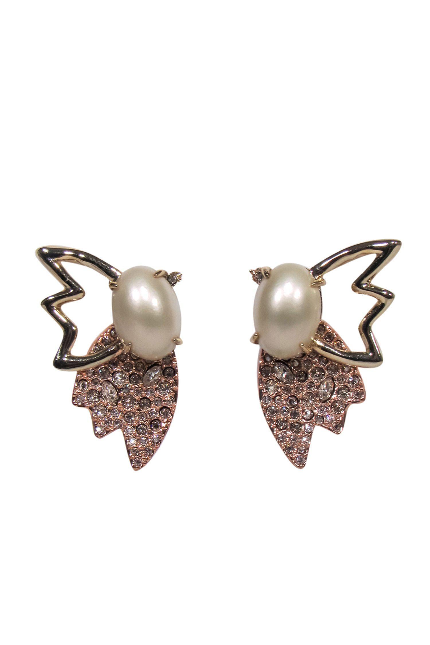 Alexis Bittar's Glamorous Gold & Ivory Wing Stud Earrings with Rhinestones