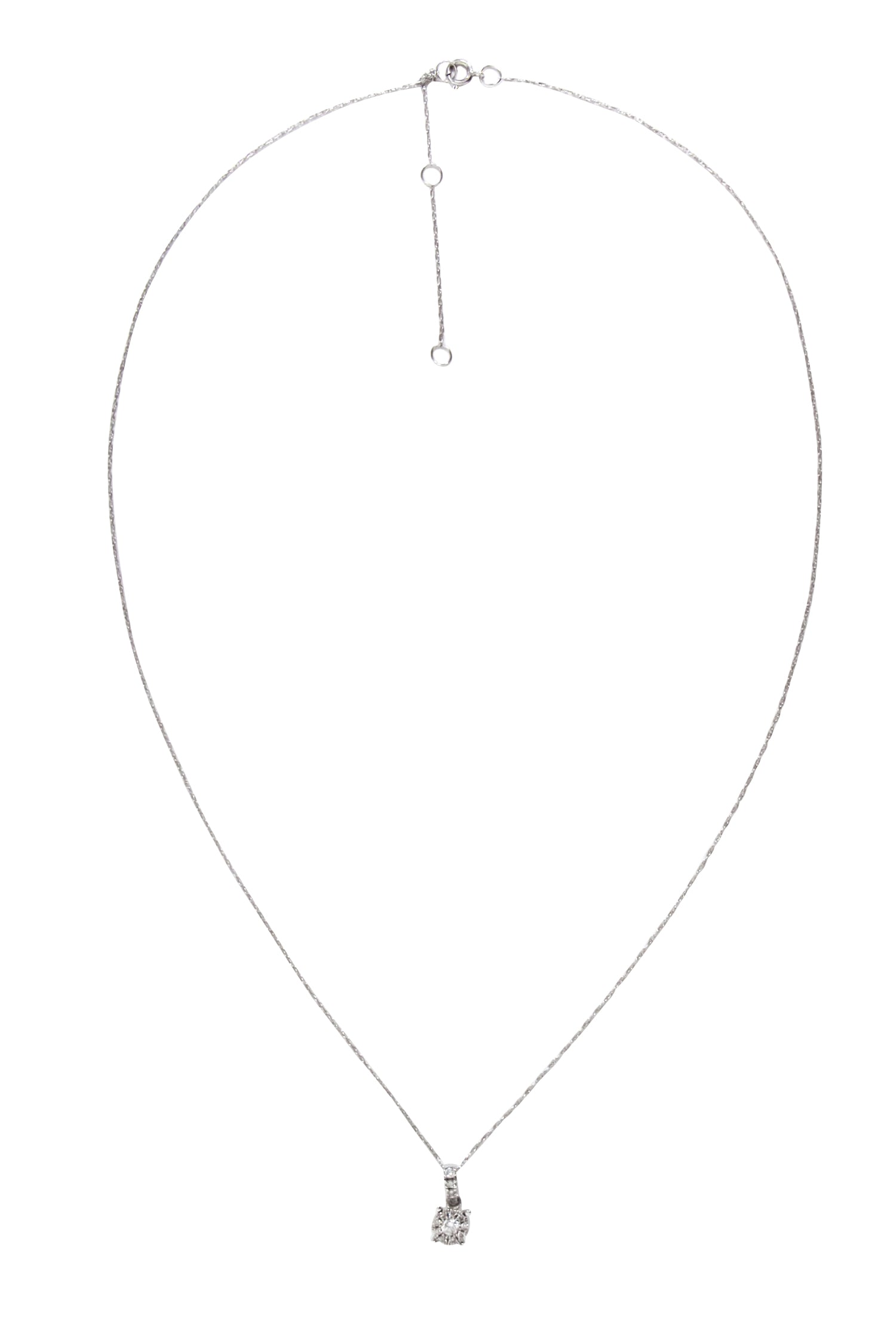 No Label - Exquisite 14K White Gold Chain with Halo Diamond Pendant Necklace