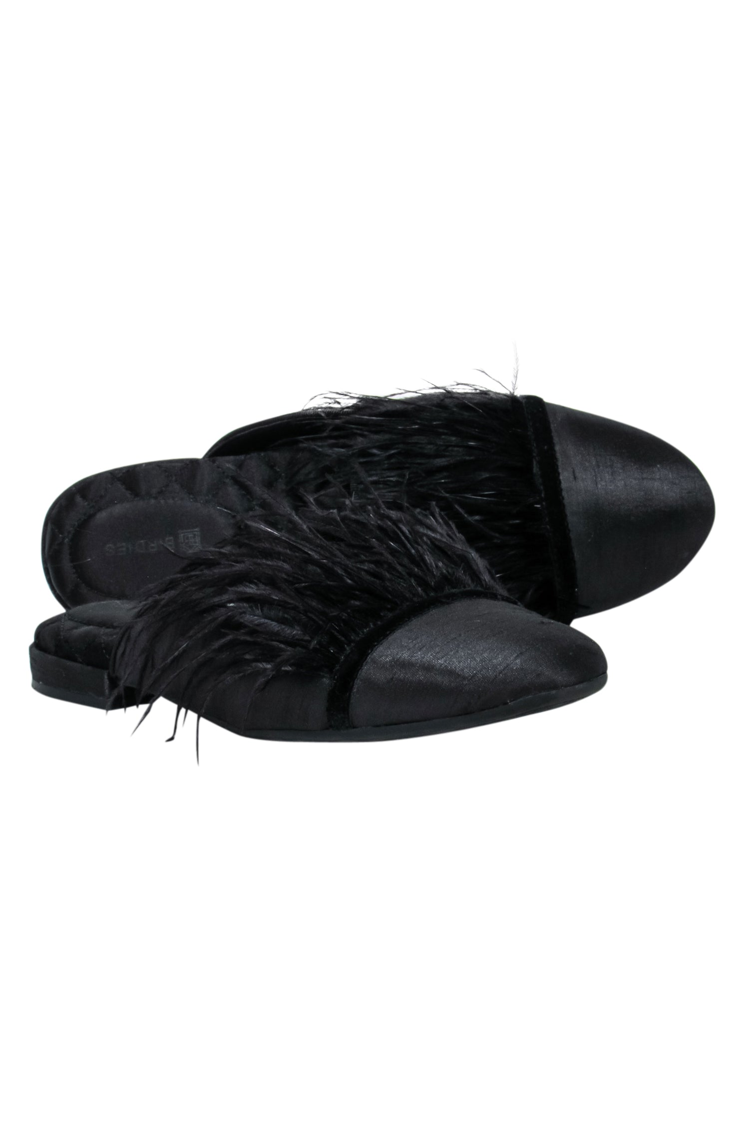Birdie Black Feather-Trimmed Flat Mule Shoes - Size 6: Fashionable Footwear!