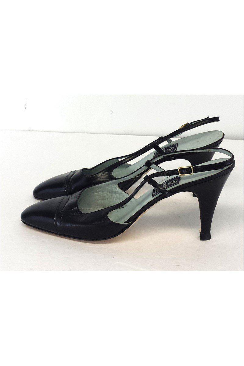 Gorgeous Baldan Navy & Black Leather Cap Toe Slingbacks in Size 9 - Grab Yours Now!