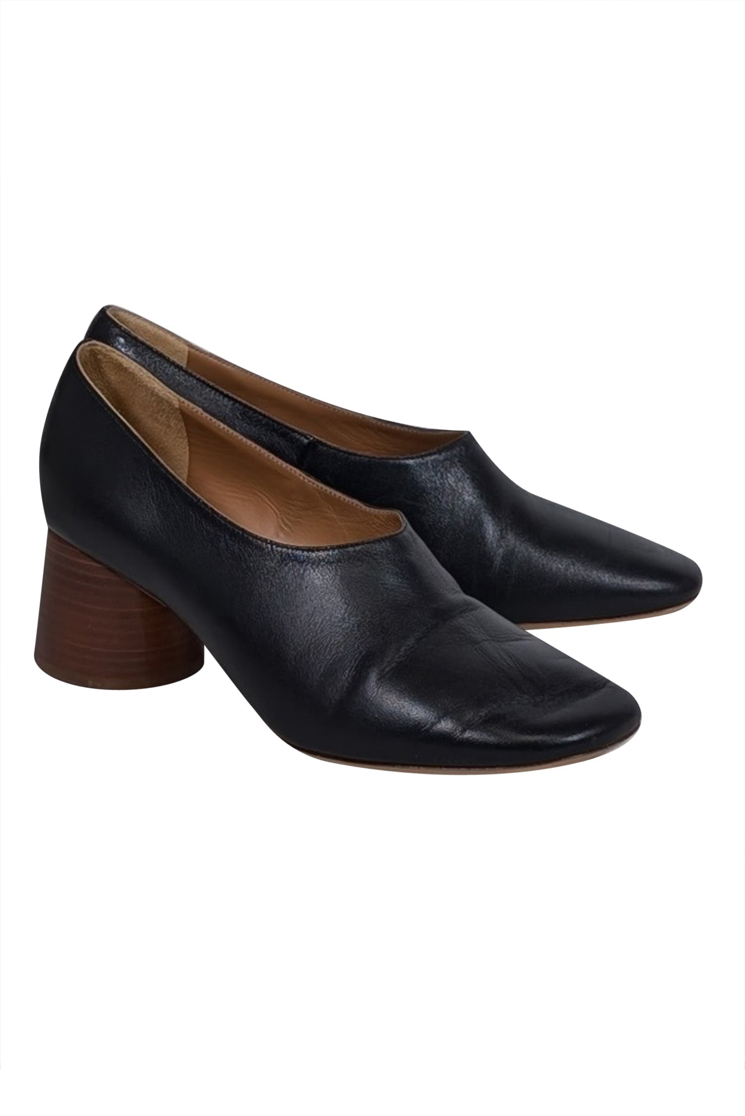 Mansur Gavriel's Irresistible Black Leather Rounded Toe Low Heel Pumps - Size 9