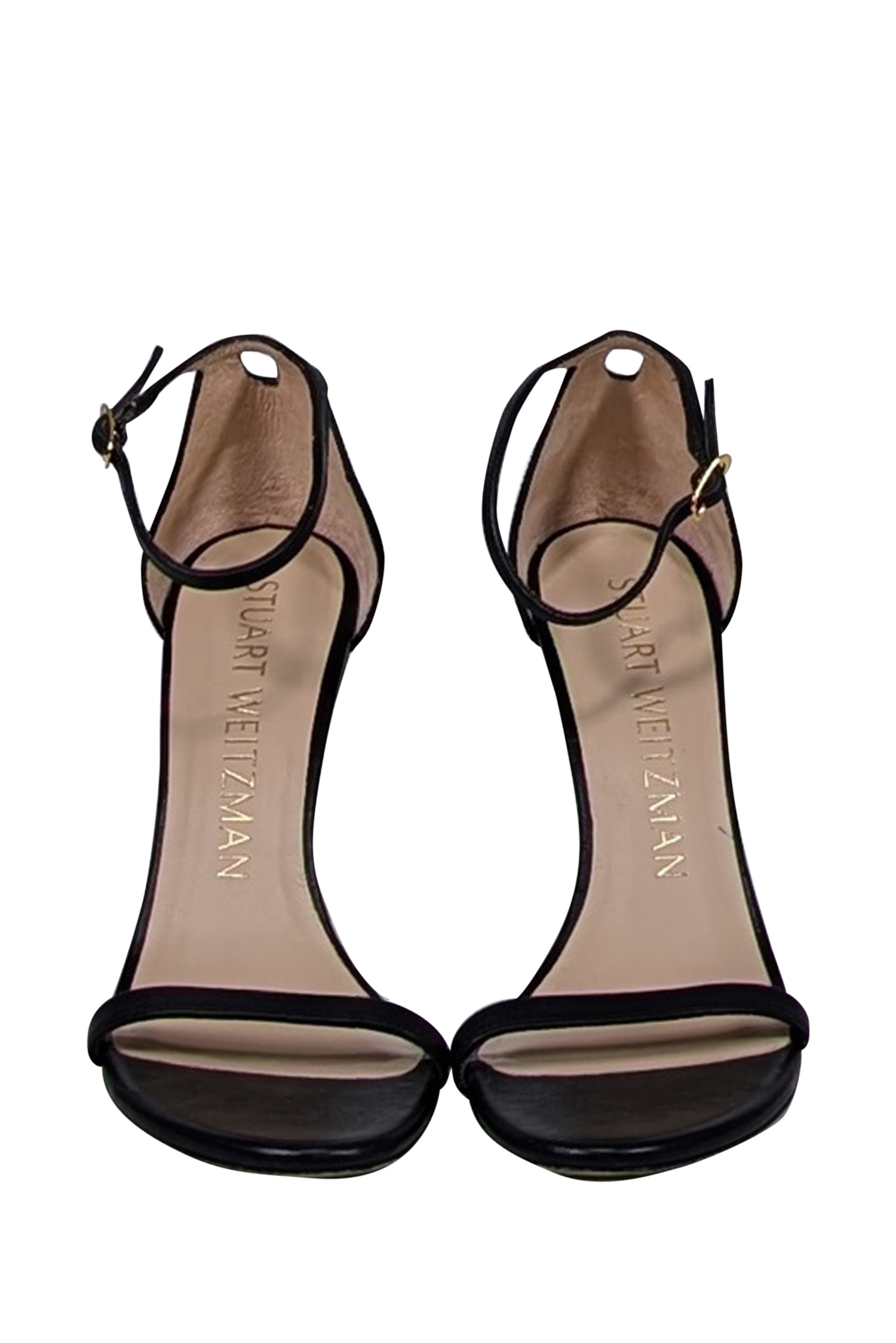 Stuart Weitzman's Irresistible Black Leather Open Toe Heels - Size 7.5