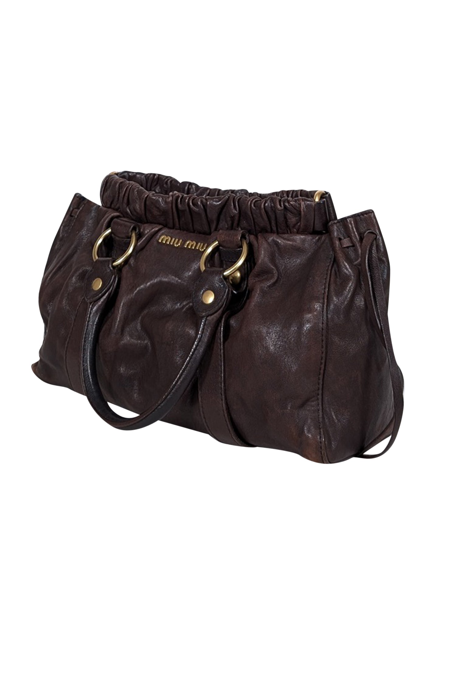 Miu Miu - Exquisite Brown Leather Gathered Handbag