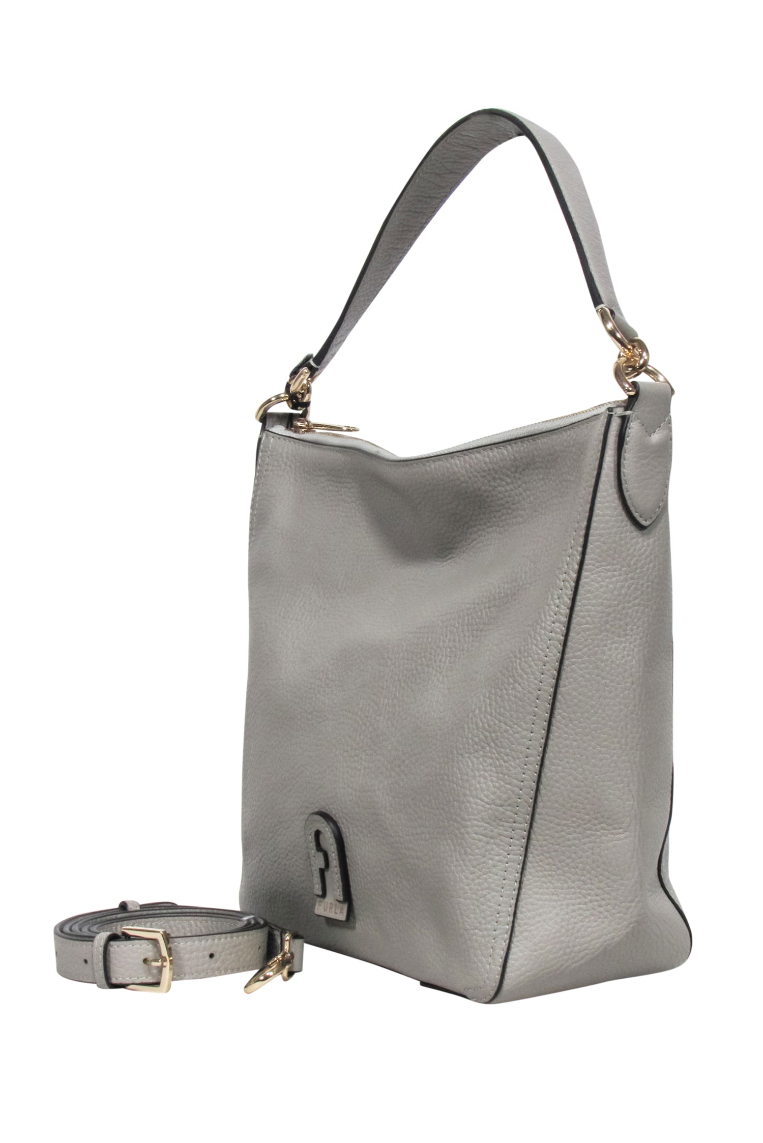 Furla - Gorgeous Light Grey Pebbled Leather Shoulder Bag