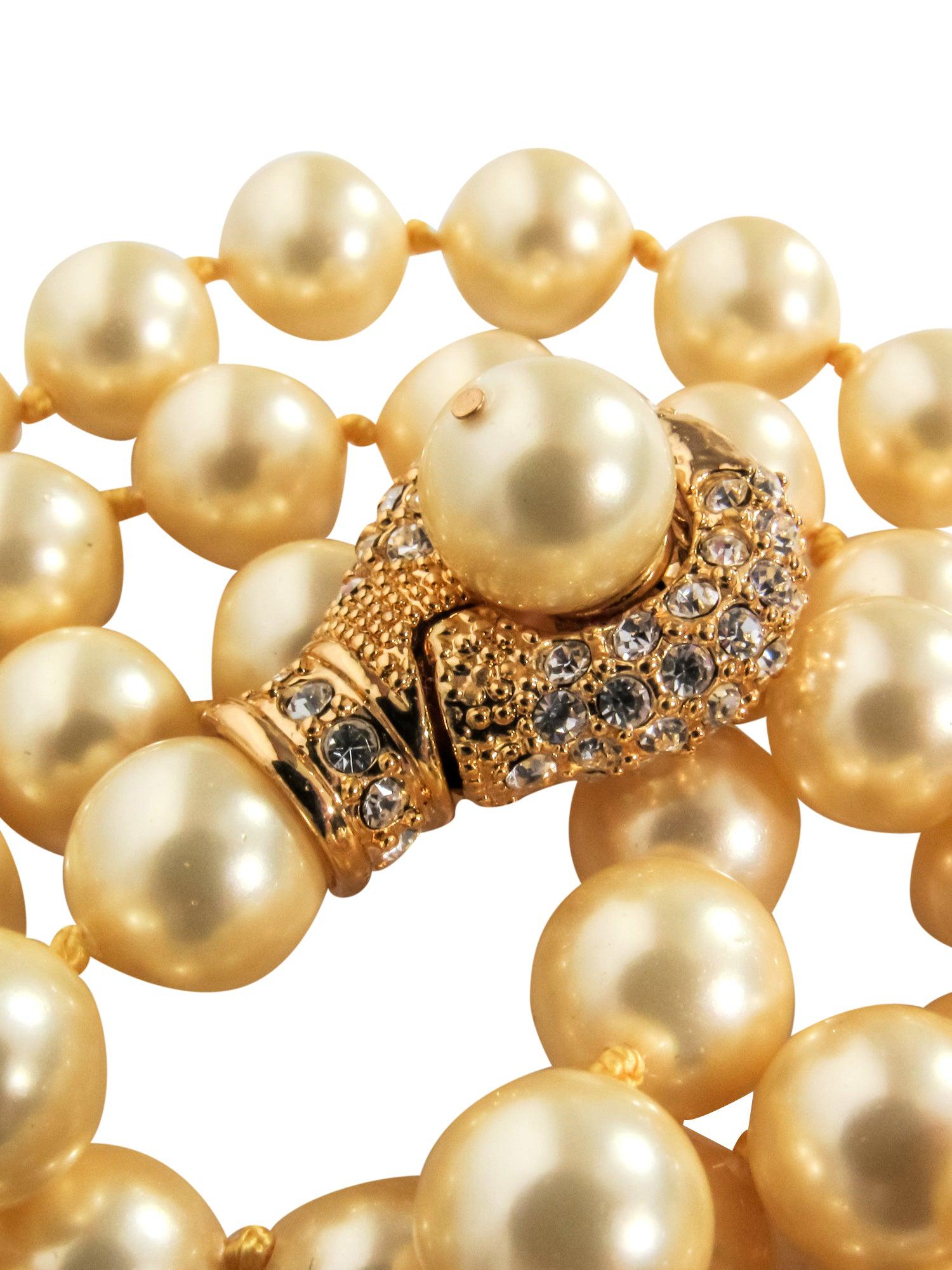 Patty Tobin's Glamorous Pearl Strand Necklace with Sparkling Rhinestone Clasp
