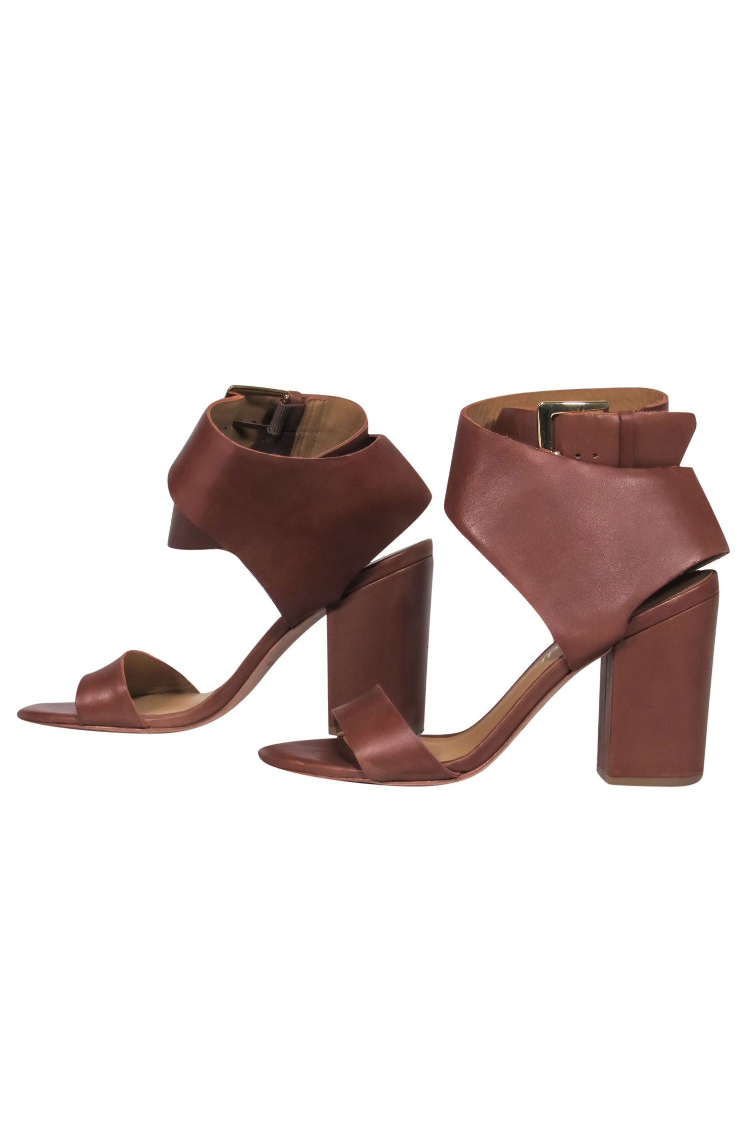 Bettye Muller's Brown Leather Wide Ankle Strap Sandal Heels - Size 7, Irresistible Style!