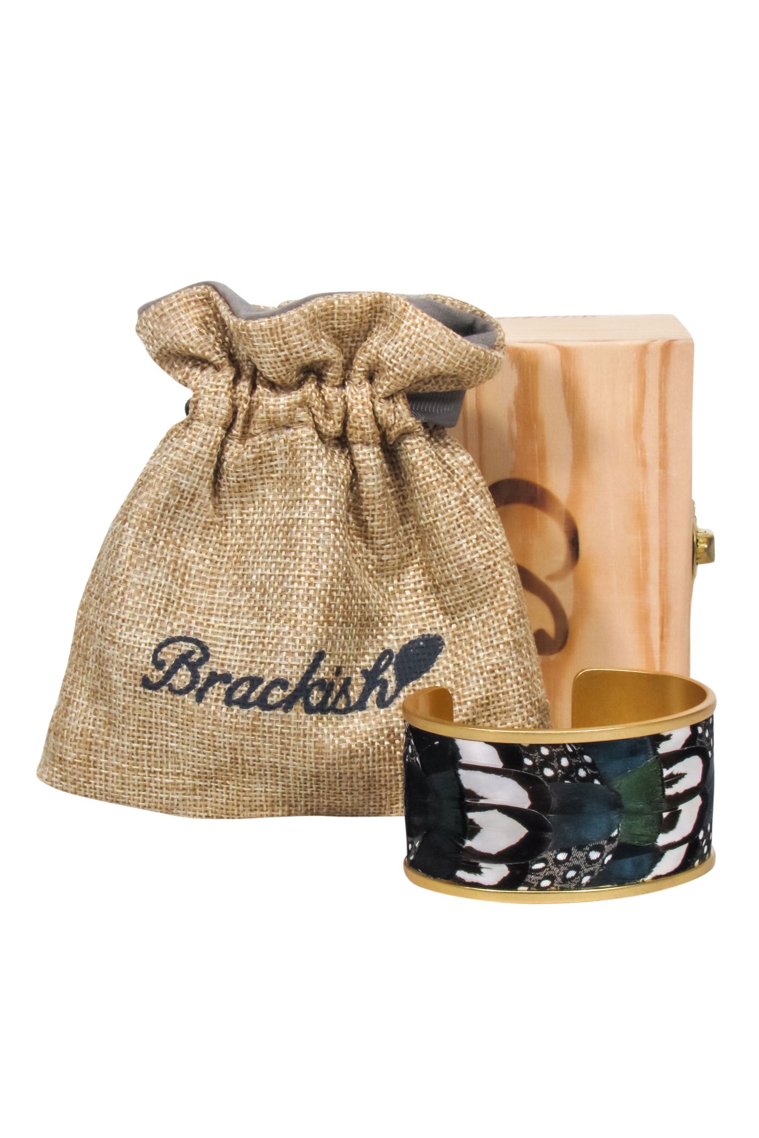 Exquisite Brackish Gold-Plated Feather Cuff Bracelet in Green, Navy & Gold