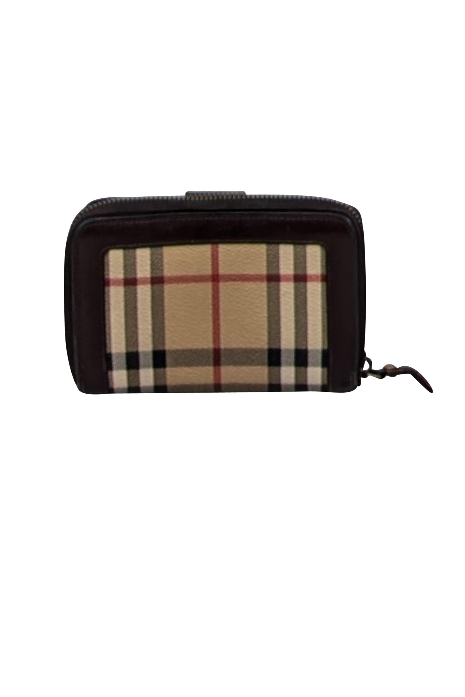 Burberry - Chic Beige Tartan Plaid & Brown Leather Trim Wallet