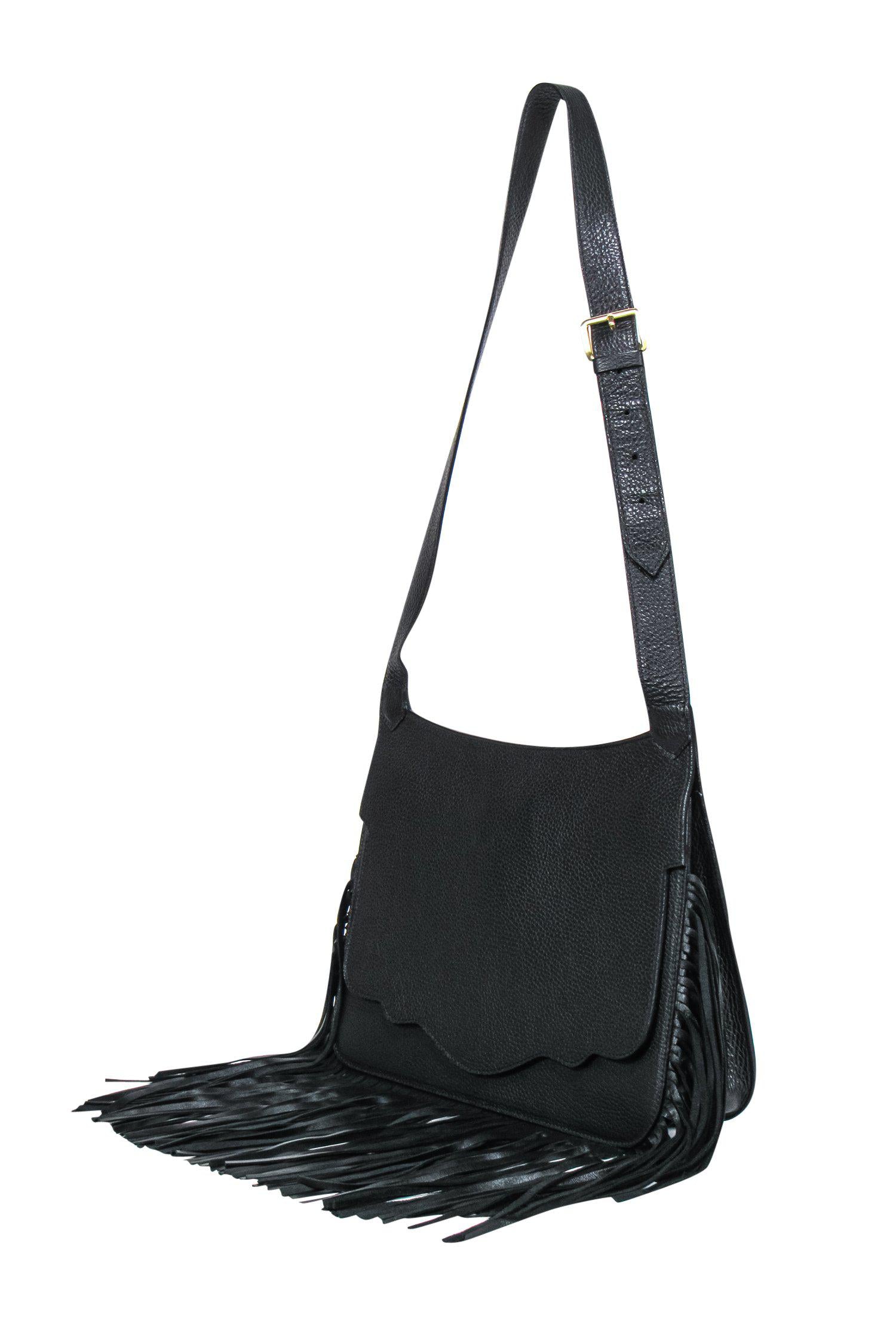 Thale Blanc's Enchanting Black Leather Fringe Shoulder Bag