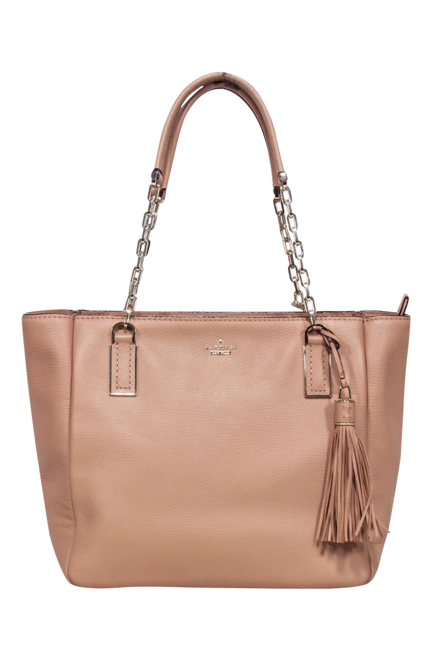 Kate Spade Tan Pebbled Leather Tote Bag: Glamorous Chain-Link Handles