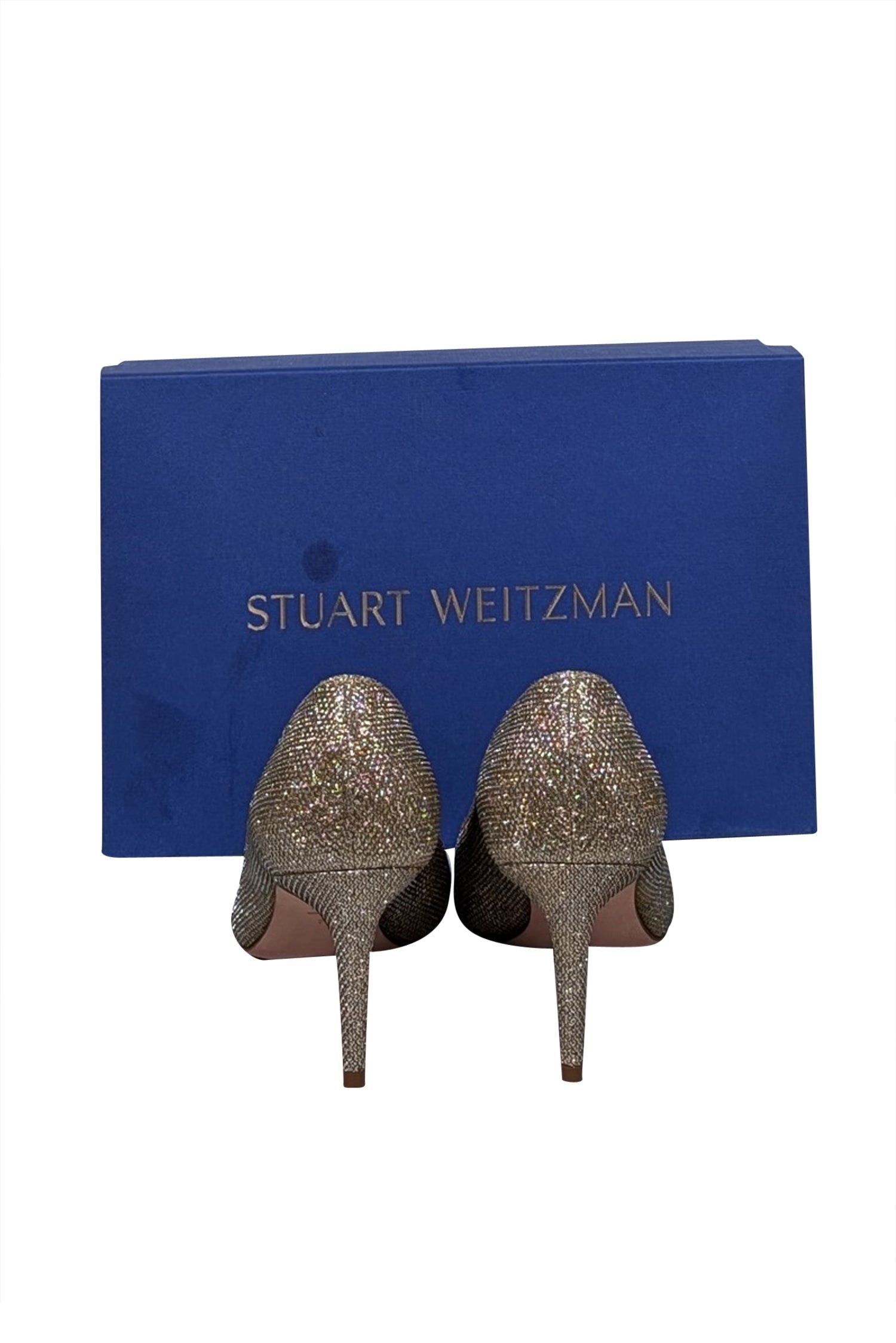 Stuart Weitzman Gold Sparkly Pointed Toe Pumps - Size 7.5 - Add Glamour Now!