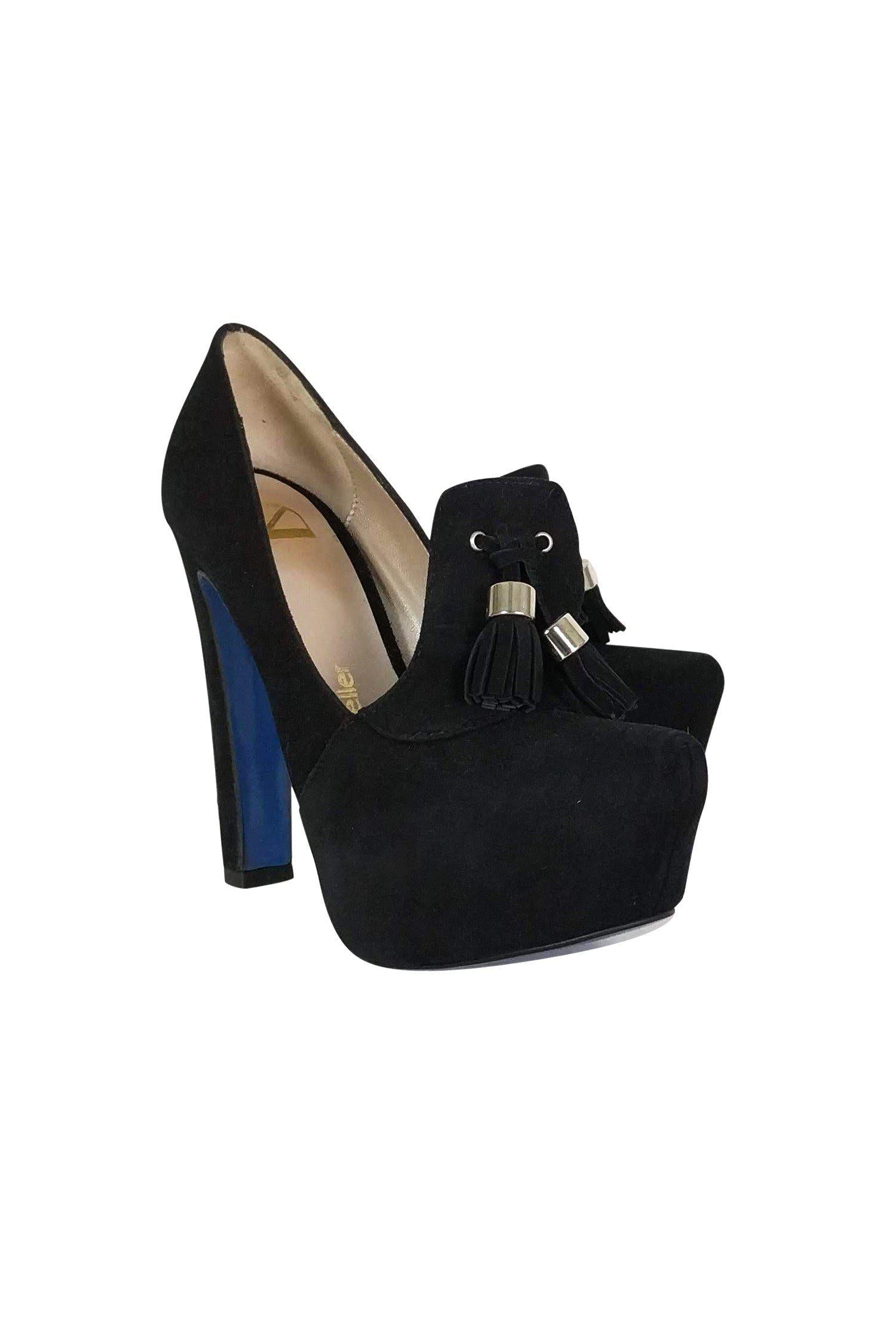 Dee Keller's Stunning Black Suede Platforms - Size 7.5