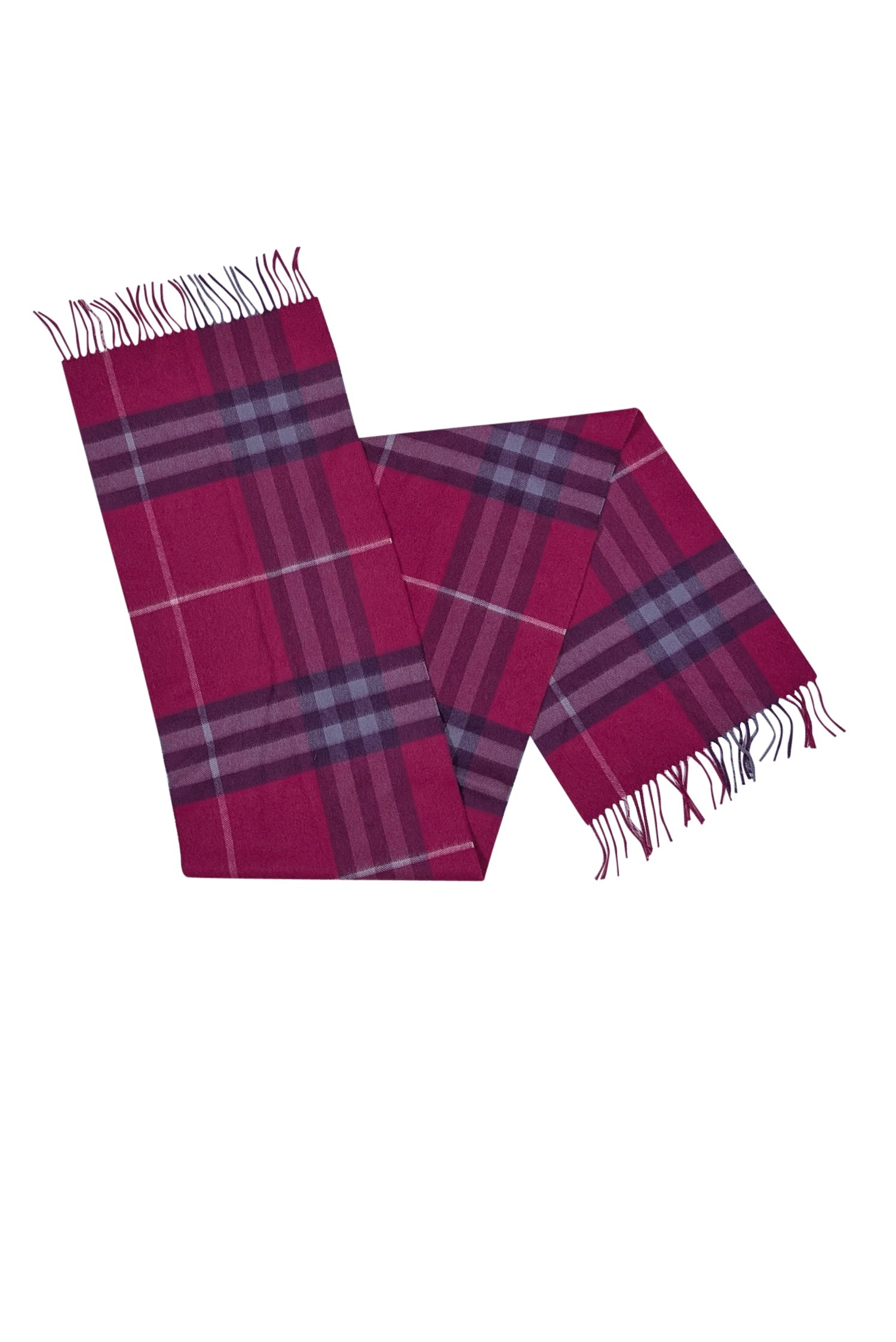 Burberry's Enchanting Pink & Purple Plaid Cashmere Scarf with Fringe Hem