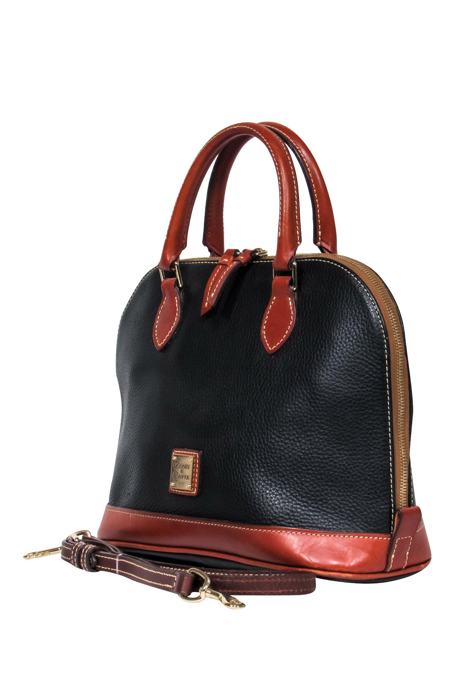 Dooney & Bourke's Stunning Black & Tan Bowler-Style Leather Handbag