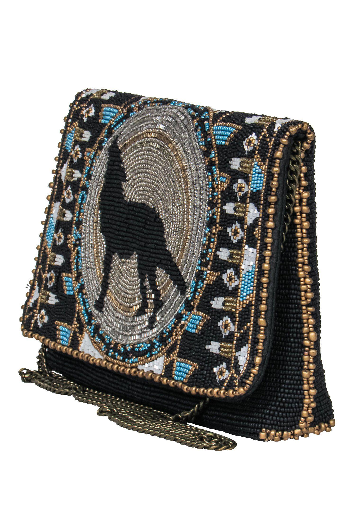 Mary Frances - Enchanting Black Beaded Wolf Print Crossbody Bag