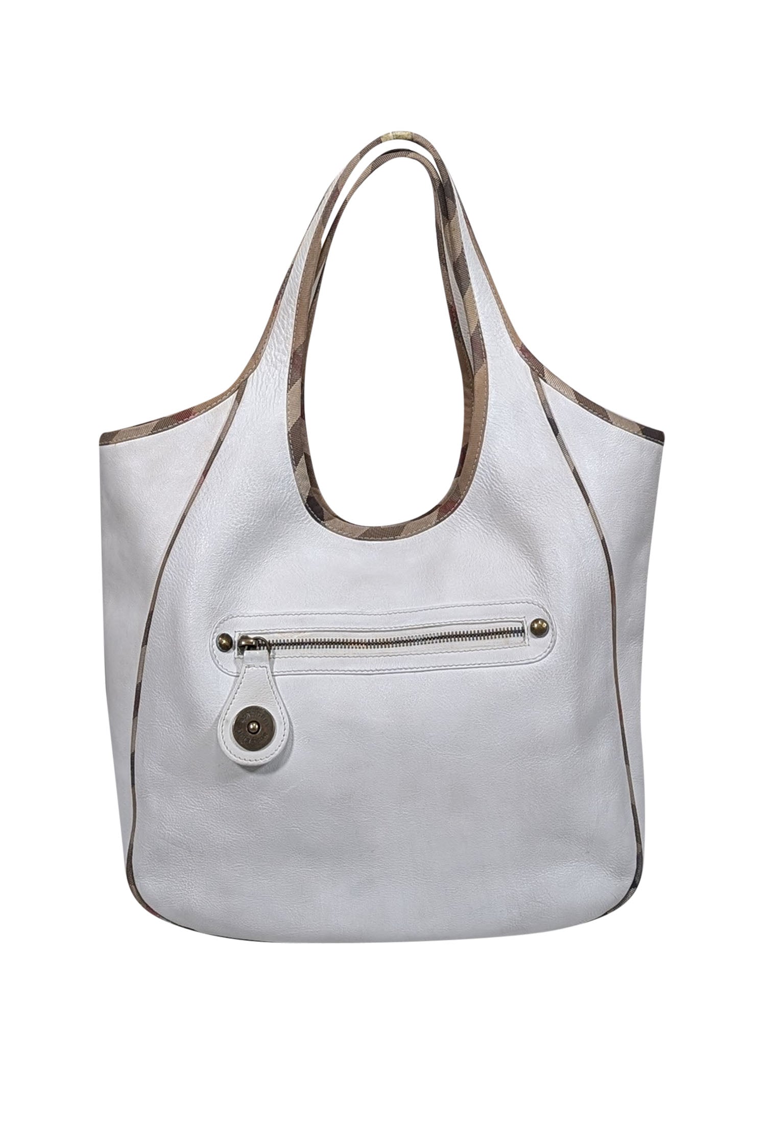 Burberry - Elegant Ivory Large Leather Shoulder Bag