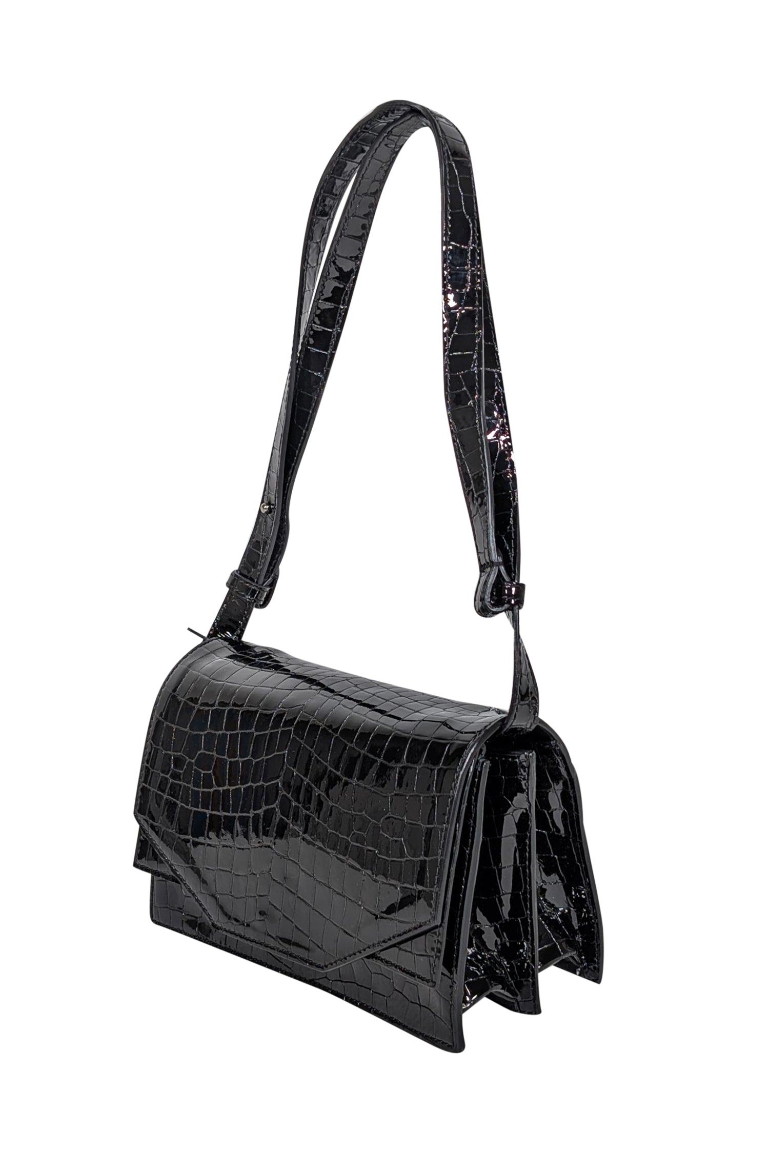 Ganni - Stunning Black Patent Leather Croc Embossed Shoulder Bag