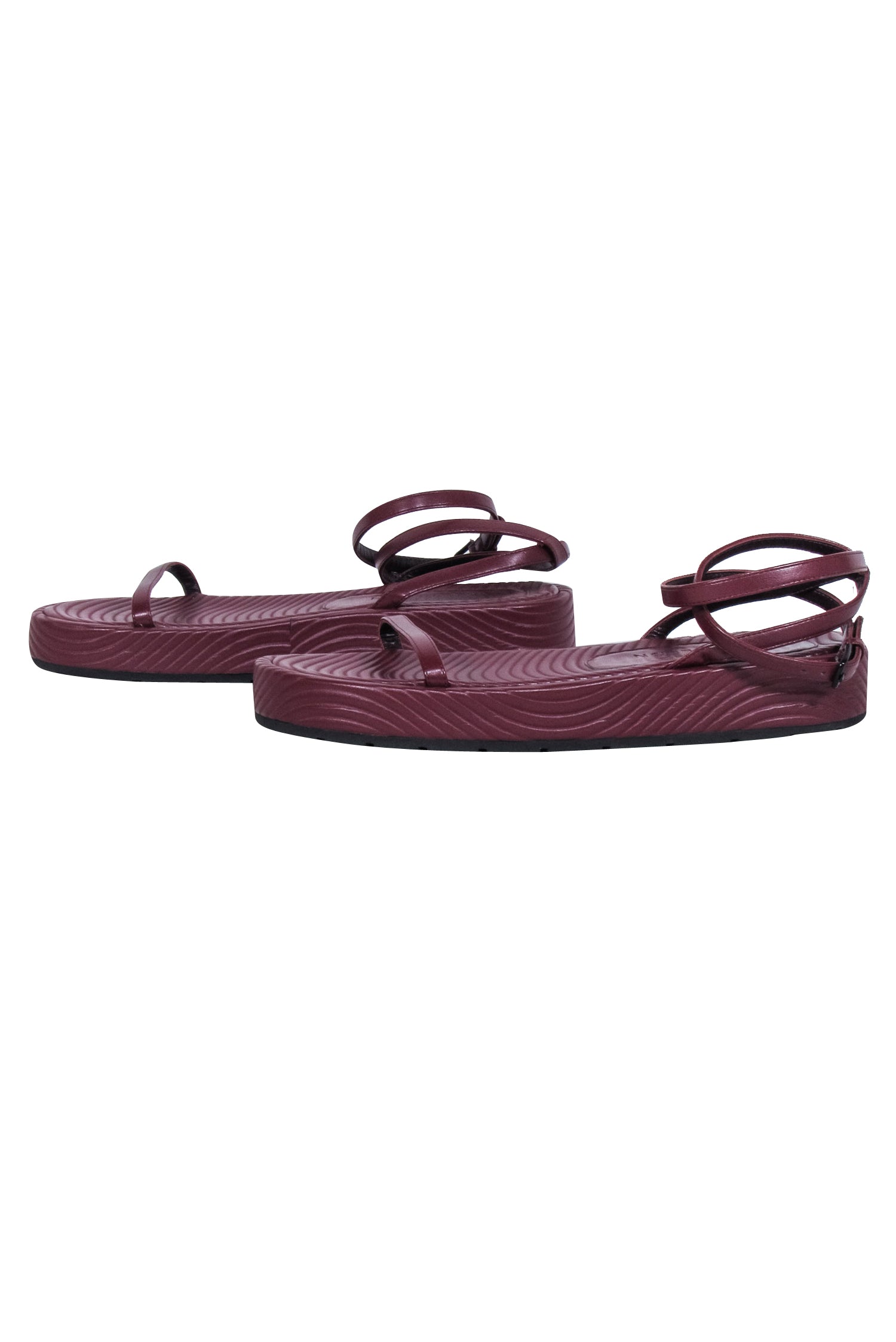 Bettina Vermillon Burgundy Textured Leather Strappy Sandals - Size 9